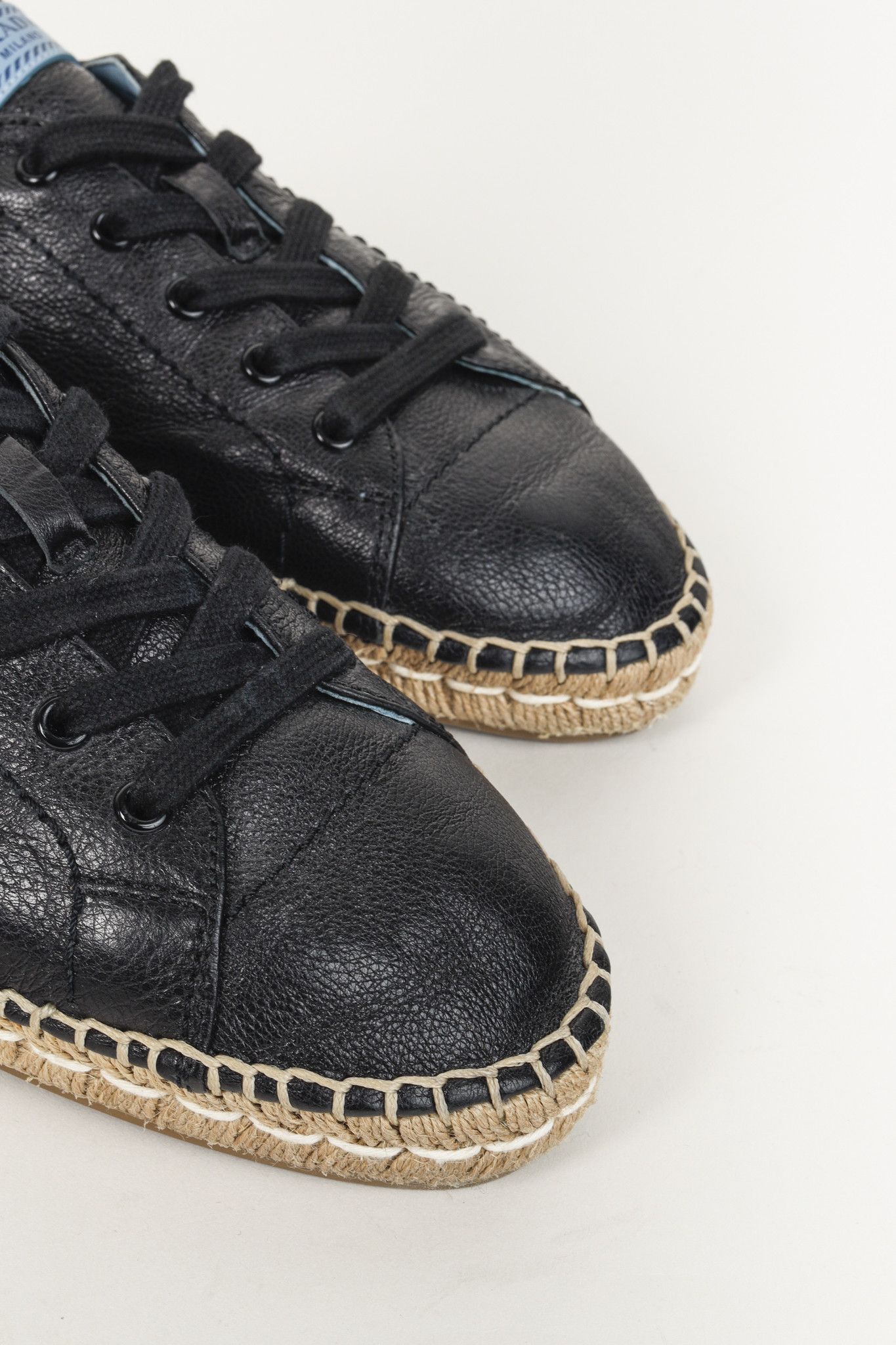 Prada Prada Black Leather Blue Tab Double Jute Platform Espadrille Size US 11 / IT 41 - 6 Thumbnail