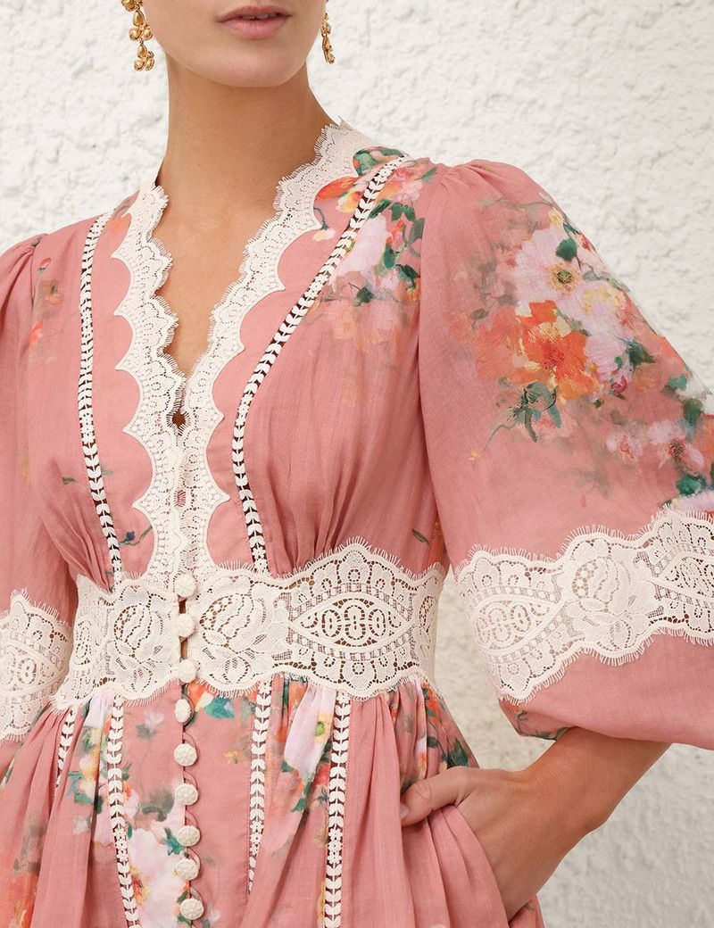 Zimmermann oc11z0126 Everley Lace Trim Mini Dress in Multicolor Size L / US 10 / IT 46 - 5 Thumbnail
