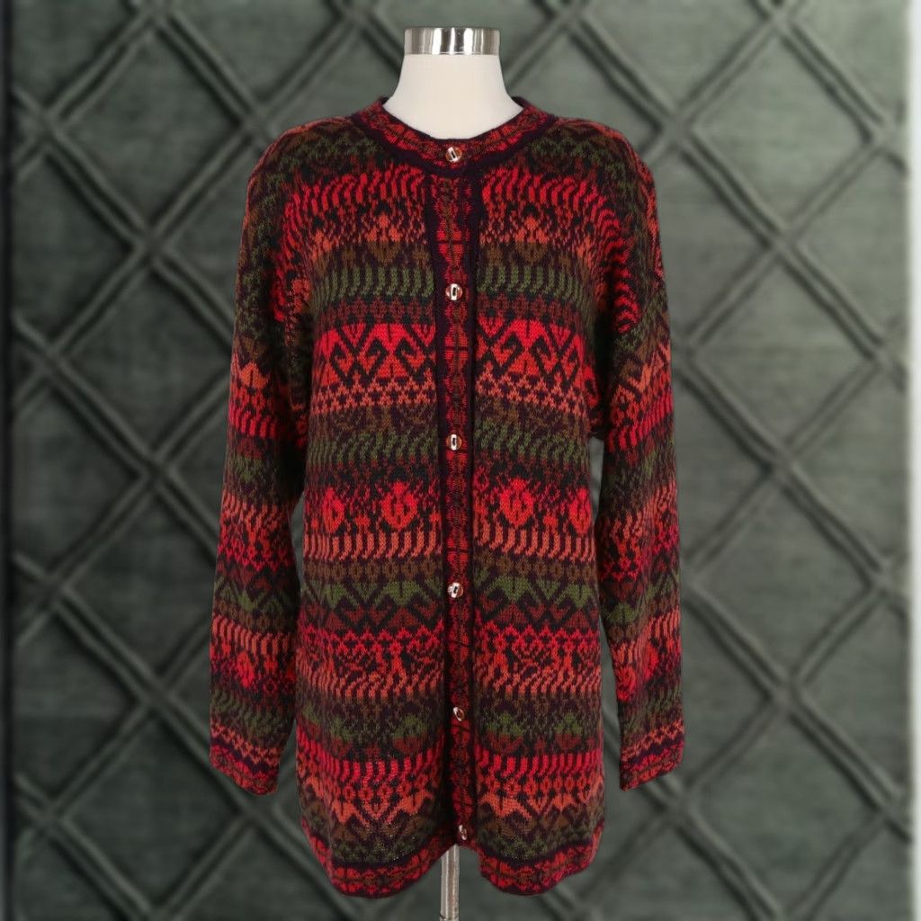 VINTAGE The Alpaca Connection Cardigan Sweater Womens XL Multicolor Knit Gold Button
