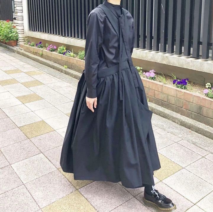 Black Long Sleeve Shirtdress with Bow Tie