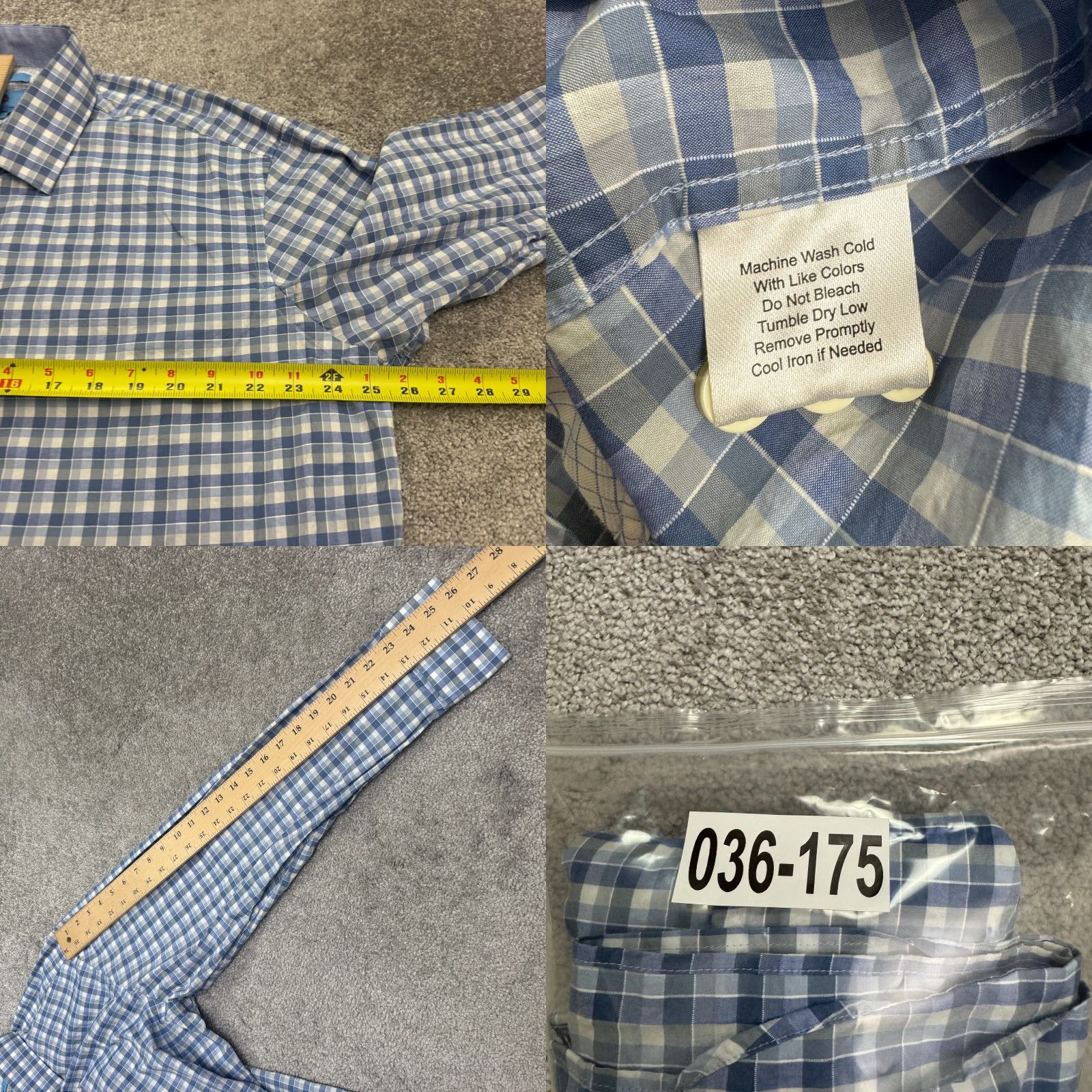 Egara VINTAGE Egara Men's Dress Shirt XXL Blue White Plaid Cotton Slim Fit Button-Down Casual Workwear Size 48R - 8 Thumbnail