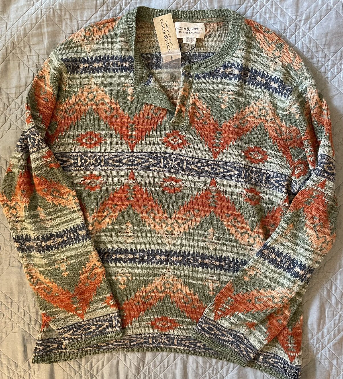 Denim & Supply Ralph Lauren Henley Collar Southwest Print Cotton Sweater Size US XXL / EU 58 / 5 - 2 Thumbnail