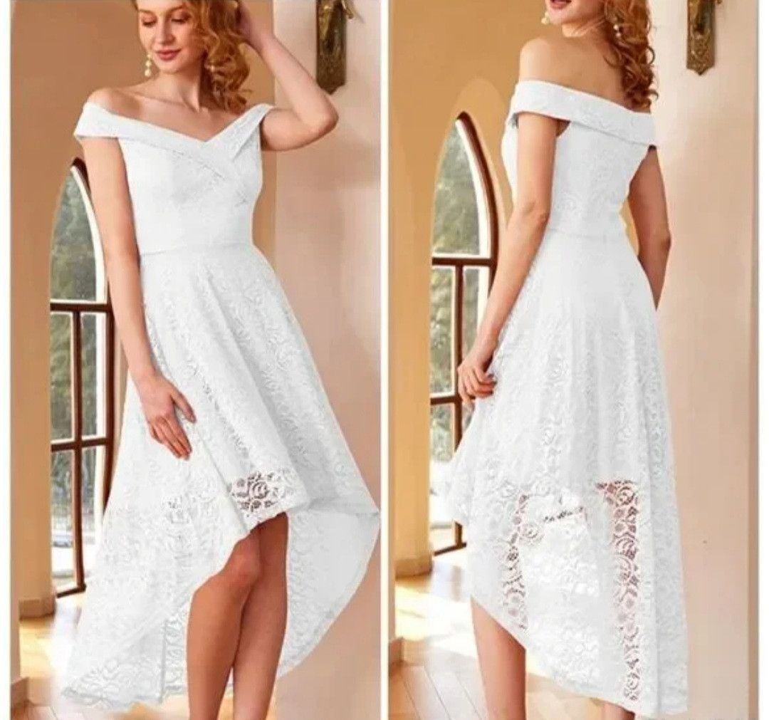 Other Elegant Off the shoulder hi-low white lace dress (size s) Size S / US 4 / IT 40 - 9 Thumbnail