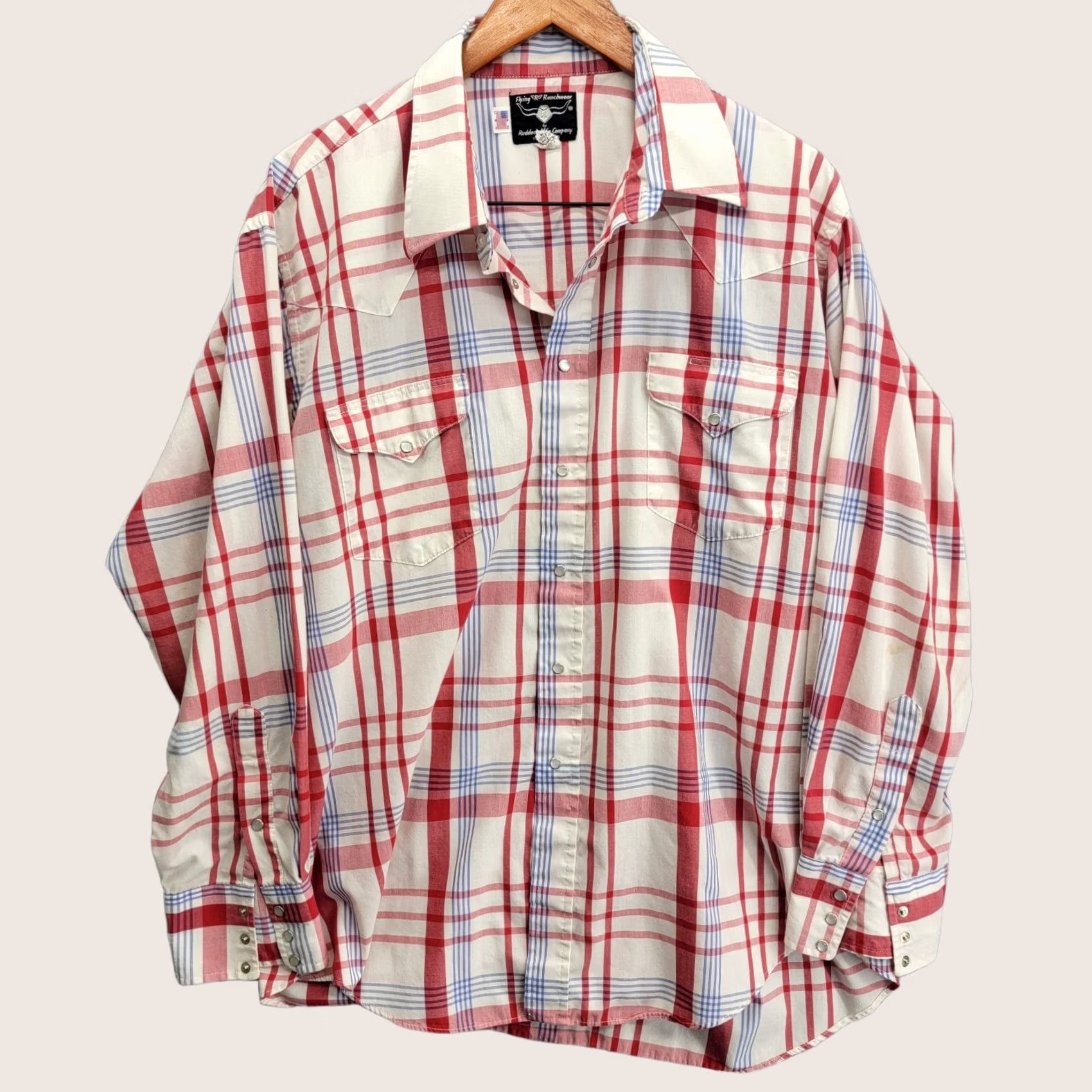 Vintage VINTAGE Flying R Ranchwear Western Pearl Snap Shirt Mens 17.5 35 Stripe plaid Red Cotton Blend Button-Up Long Sleeve Western Mens Size US XXL / EU 58 / 5 - 1 Thumbnail