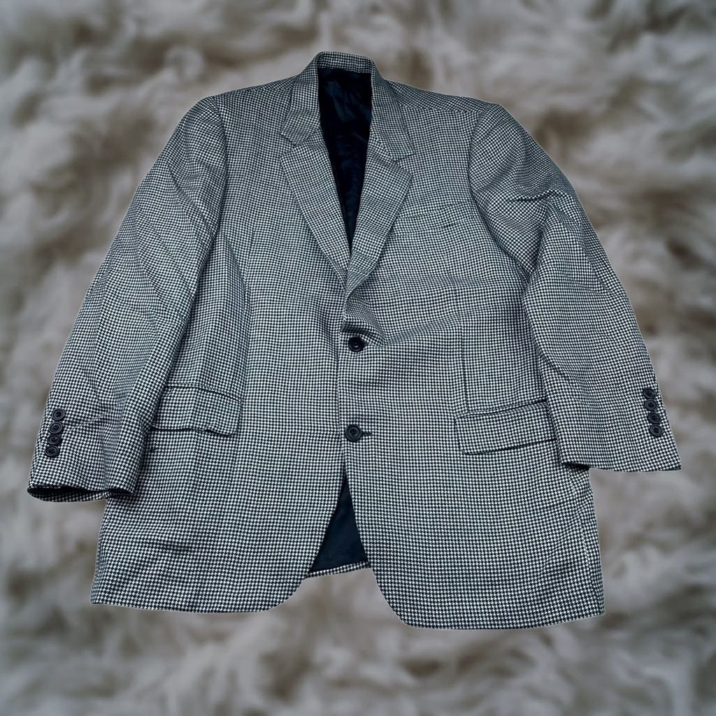 Vintage Hickey Freeman Blazer 100% Cashmere Black Houndstooth Two-Button 42R Men’s Boardroom Ventless Regular Jacket Coat Size 42R - 1 Thumbnail