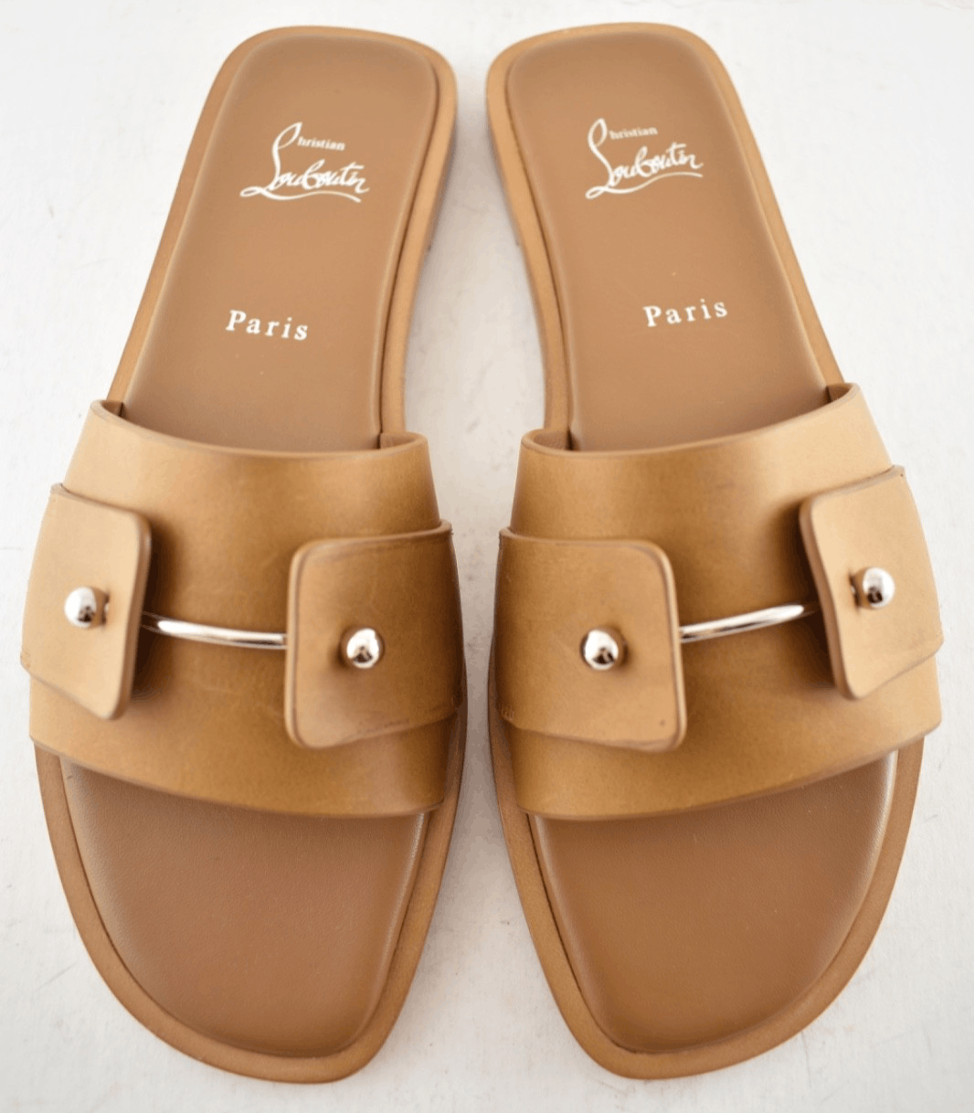 Christian Louboutin Chambelimule Donna Flat Tera Brown Leather Slide Sandal 36 Size US 6 / IT 36 - 8 Thumbnail