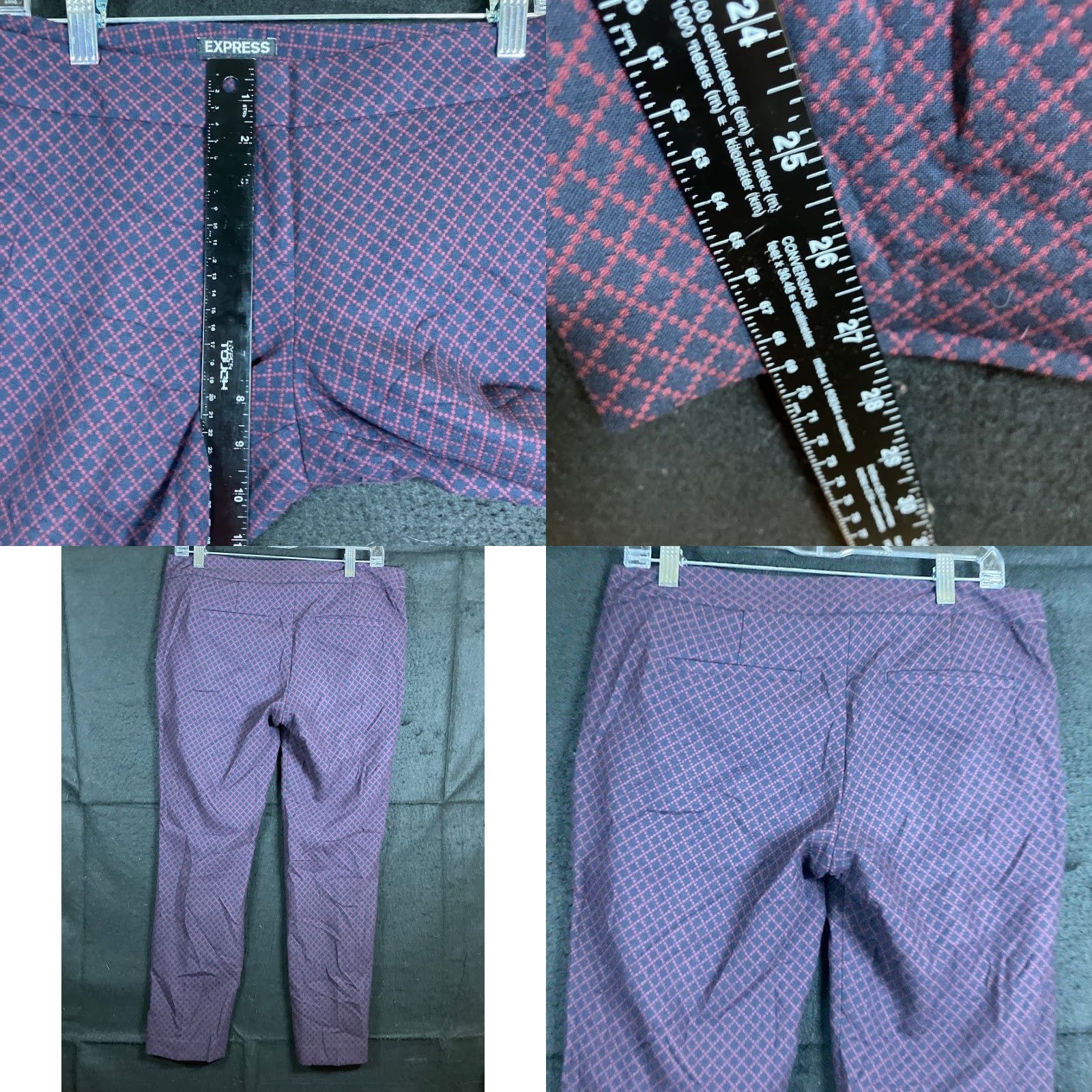 Express Express Womens Pants Dress Pants Straight Leg Mid Rise Navy Red Stretch 6 Regular Inseam 27in Argyle/Diamond Size 28" / US 6 / IT 42 - 8 Thumbnail