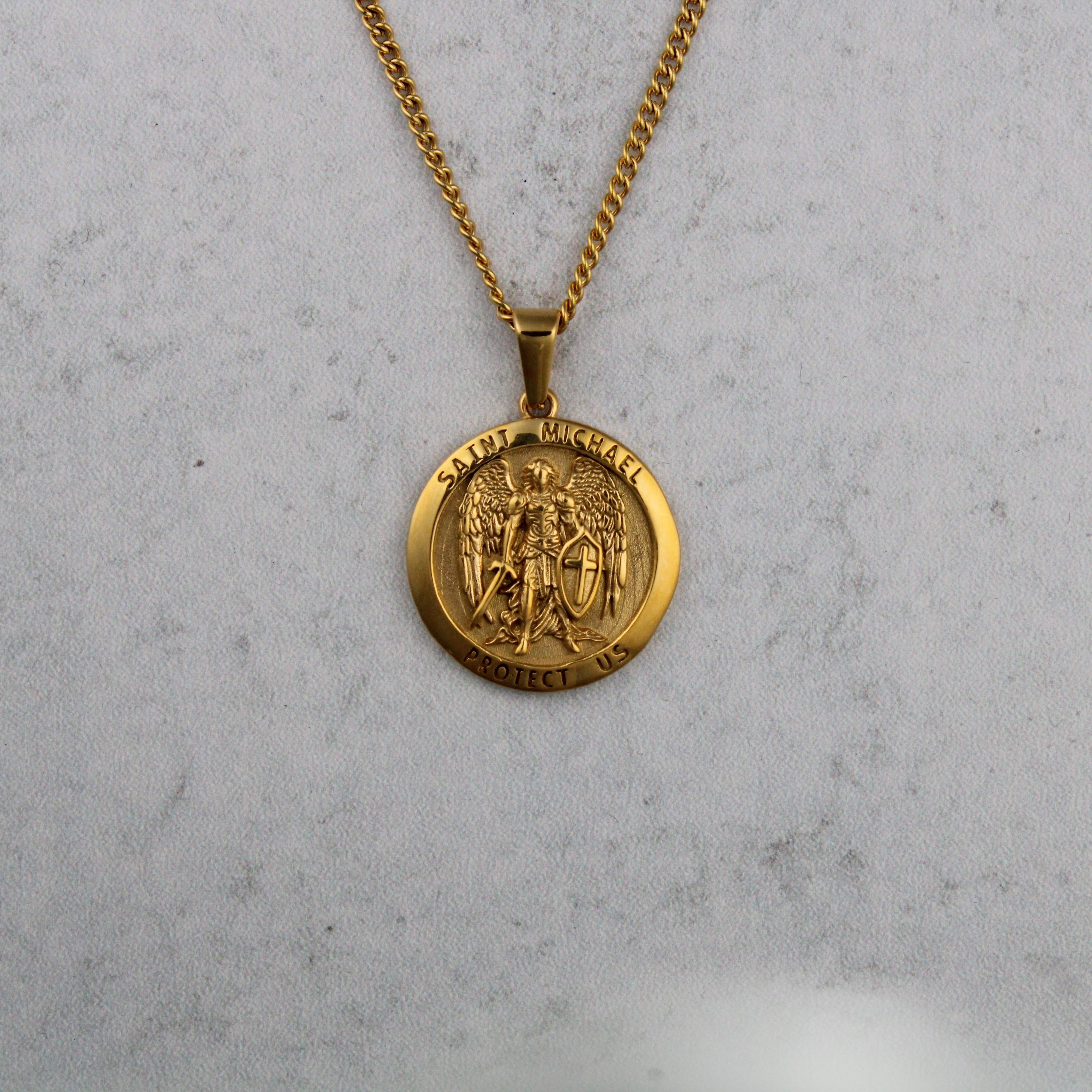 Jewelry Gold Archangel Saint Michael Pendant Chain Necklace Size ONE SIZE - 3 Thumbnail
