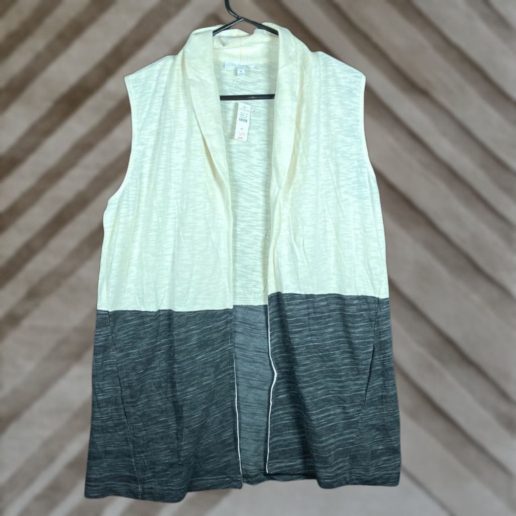 Talbots T by Talbots Womens Sweater Cream Gray Open Vest Shawl Collar Medium Size M / US 6-8 / IT 42-44 - 1 Thumbnail