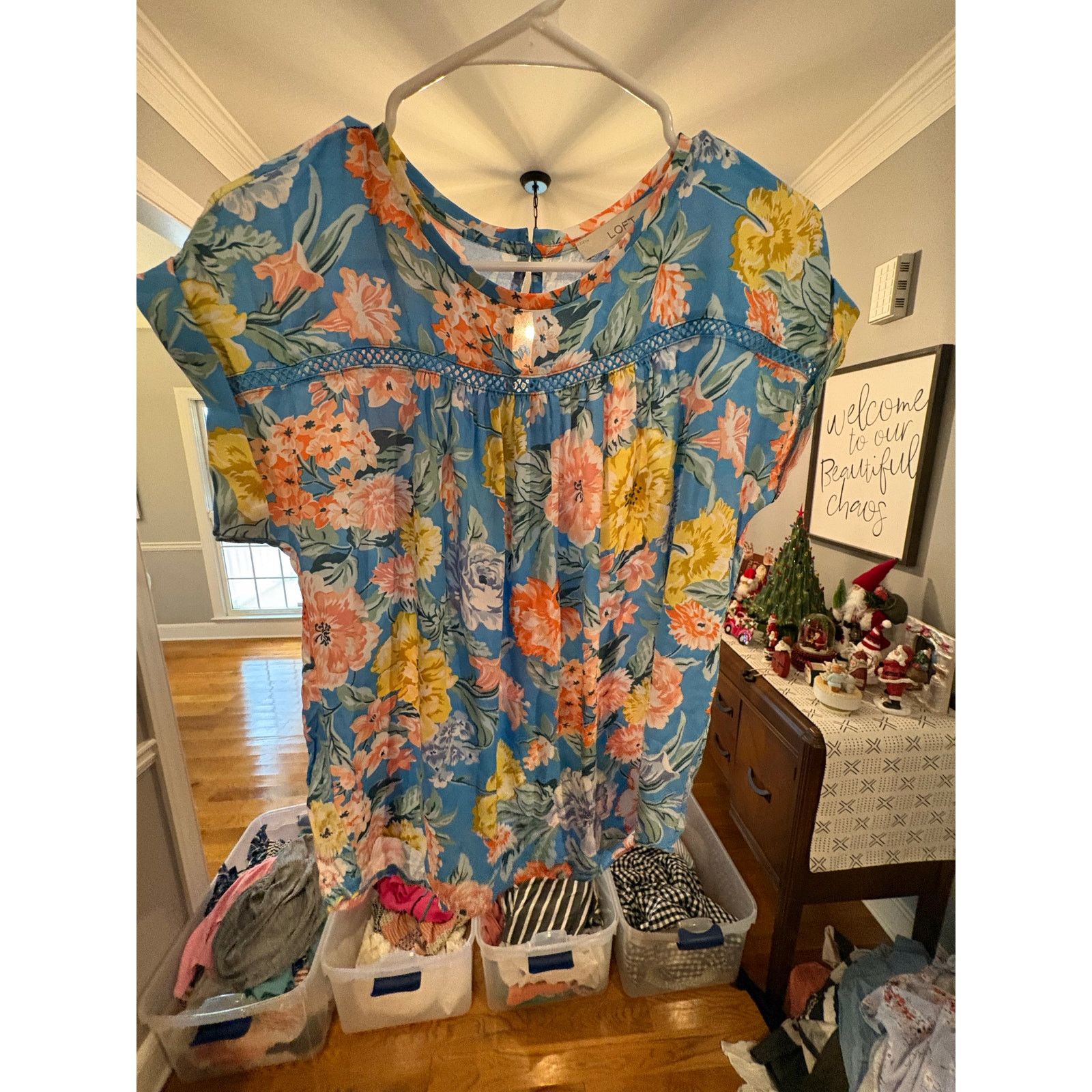 Loft LOFT Women’s XS Blue Floral Blouse Short Sleeve Lightweight Size XS / US 0-2 / IT 36-38 - 2 Thumbnail