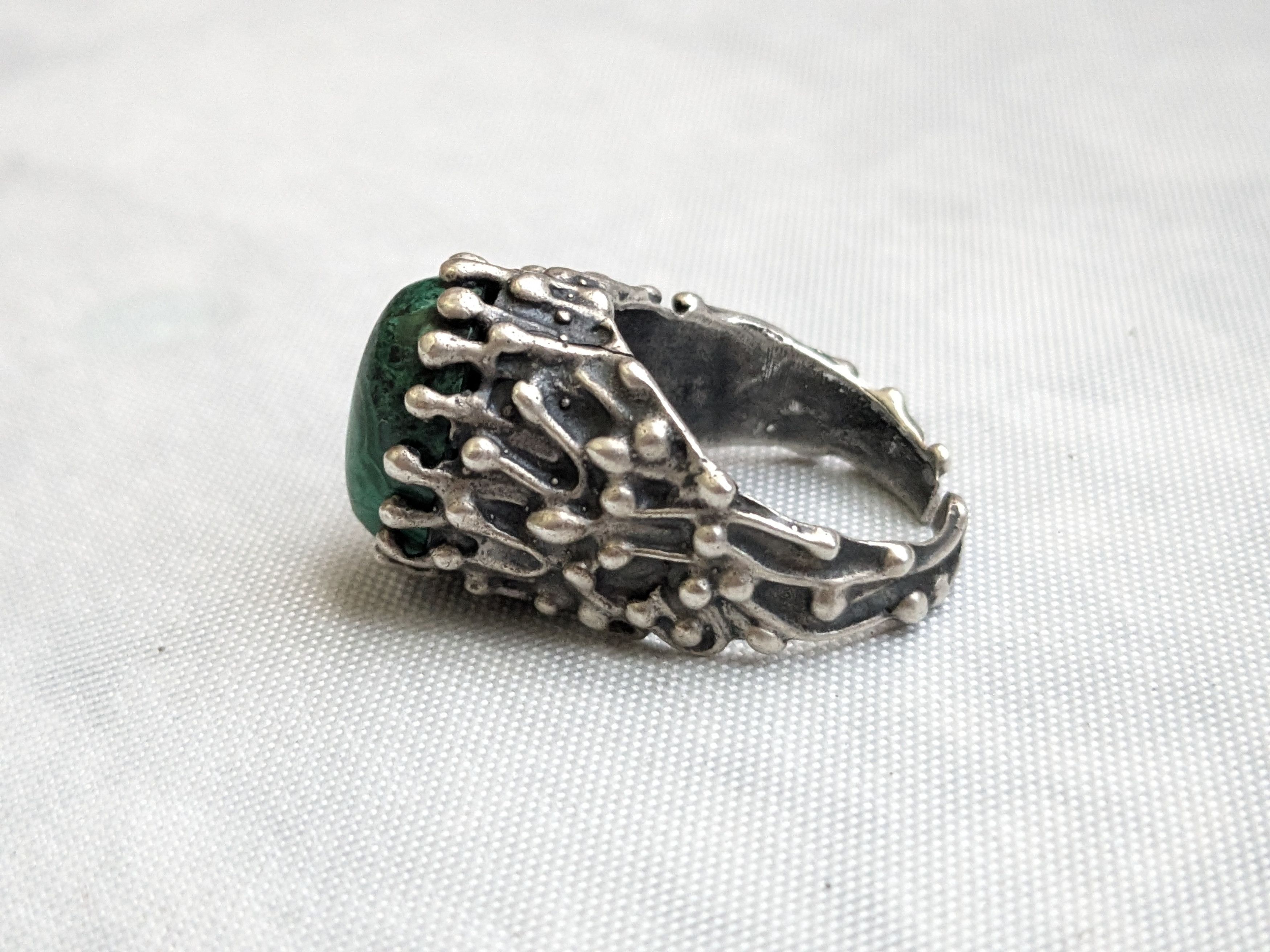 Jewelry Vintage Sterling Silver Ring Malachite 9 Brutalist Avant Size ONE SIZE - 2 Thumbnail