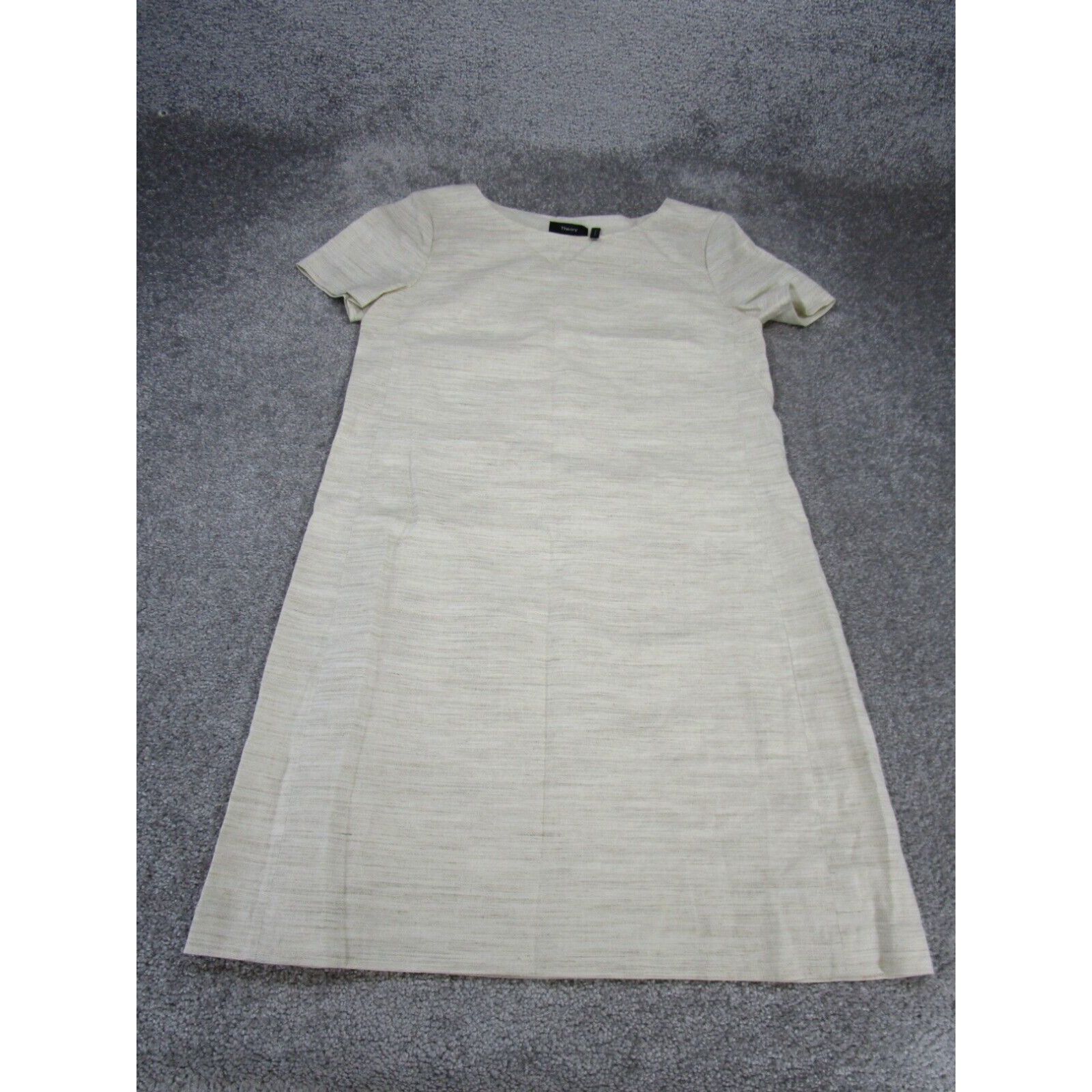 image of Theory Shift Dress Womens Small Ivory Linen Blend Short in White