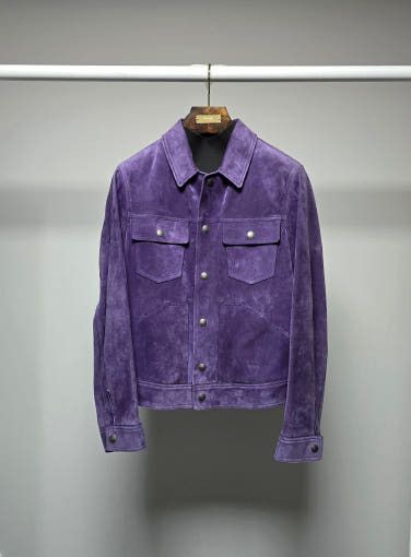 o1sm1stk0725 Cashmere Suede Trucker Jacket in Violet