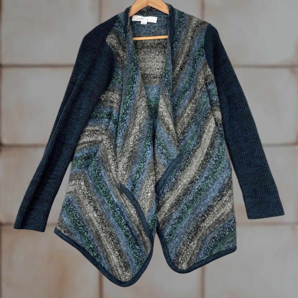 Vintage VINTAGE Curio New York Cardigan Women L Striped Draped Open Wool Blend Lagenlook Size L / US 10 / IT 46 - 1 Thumbnail