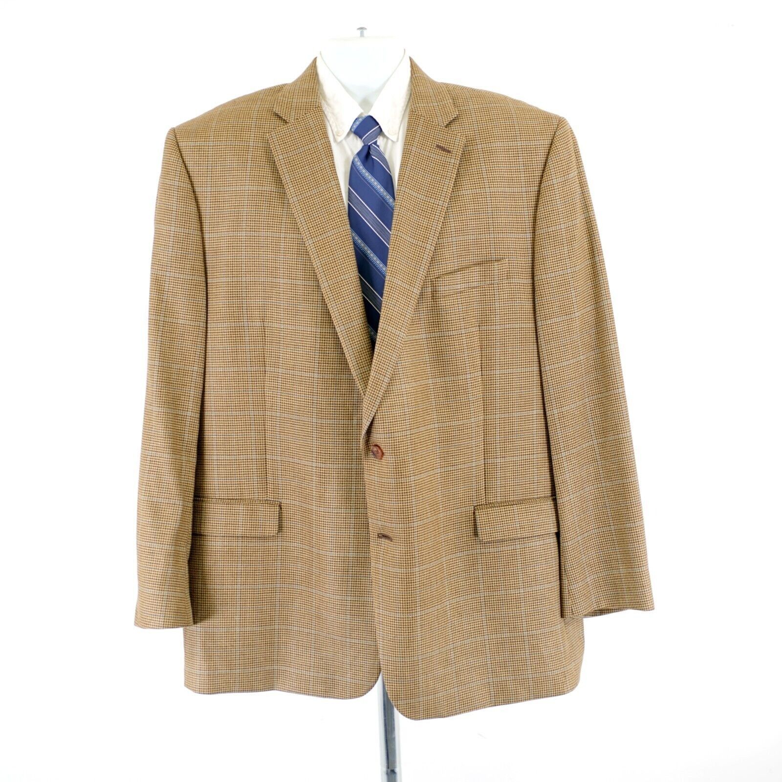 Lauren Ralph Lauren Lauren Ralph Lauren Wool Silk Brown Tan Hounstooth W/ Blue W Size 48L - 4 Thumbnail