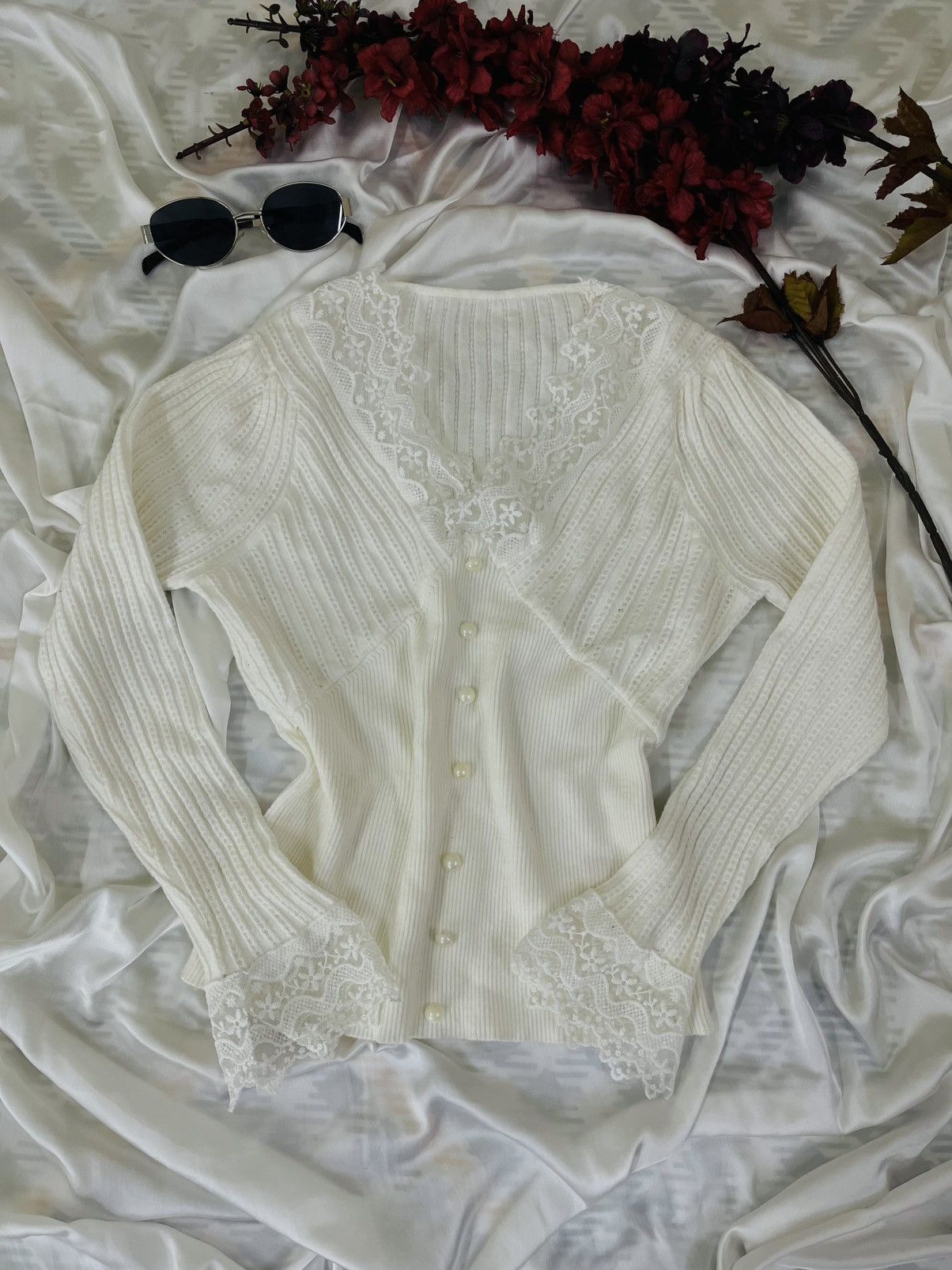 Other Lace Trim Knit Cardigan Size M / US 6-8 / IT 42-44 - 1 Thumbnail