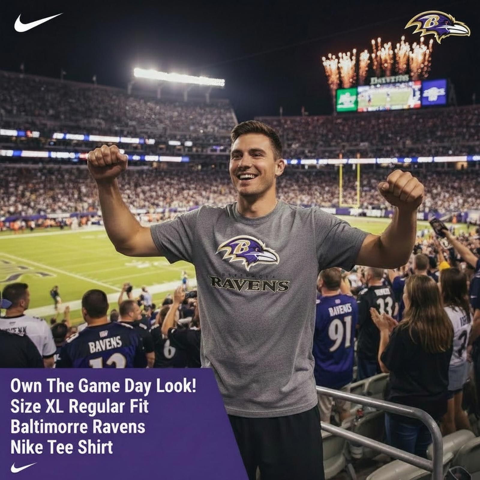 Nike Nike Baltimore Ravens XL Regular Fit T-Shirt Size US XL / EU 56 / 4 - 1 Thumbnail