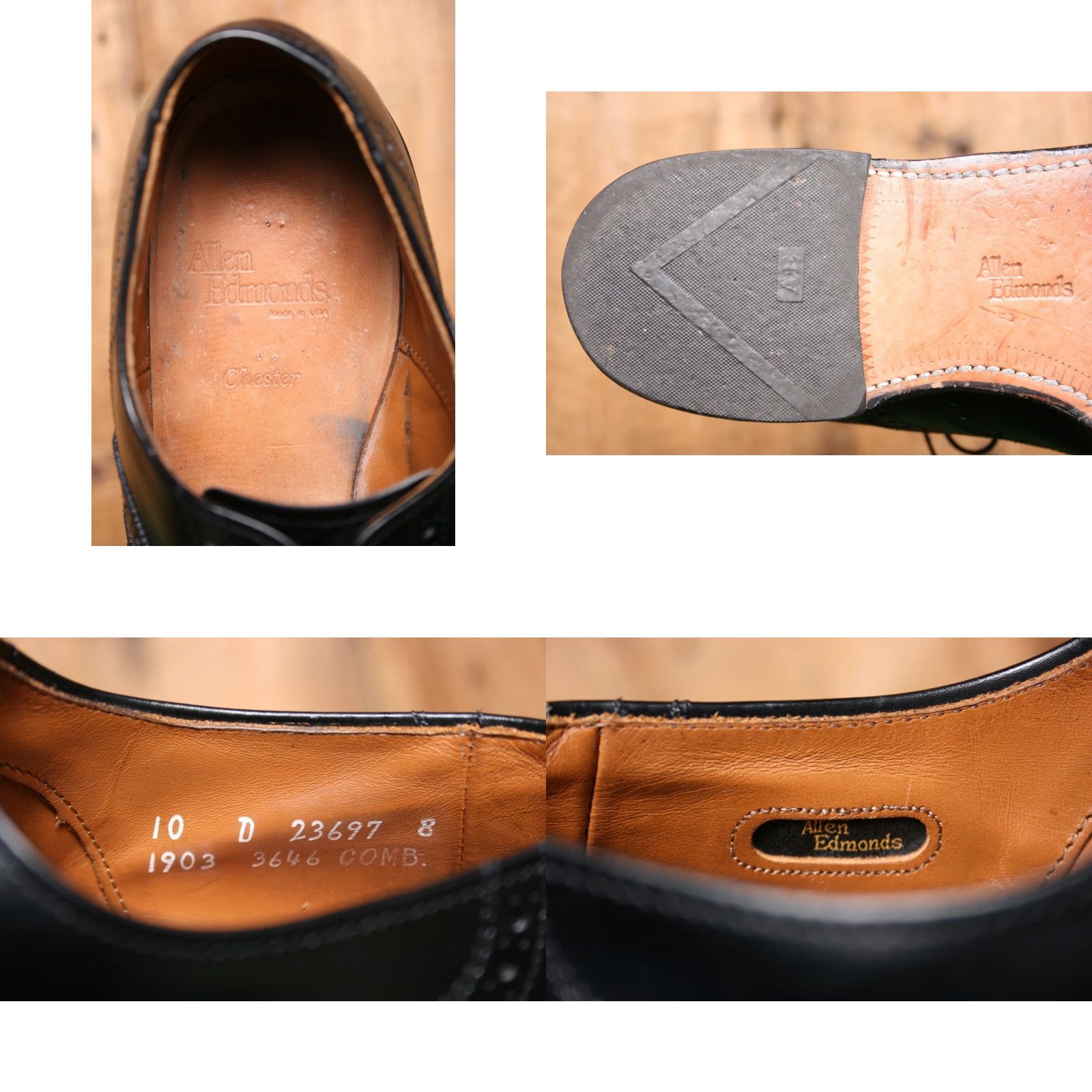 Allen Edmonds ALLEN EDMONDS Chester Black Leather Brogue Wingtip Oxfords Sz. 10D Dress Shoes Men Vintage Style Shoe Width D Size US 10 / EU 43 - 8 Thumbnail