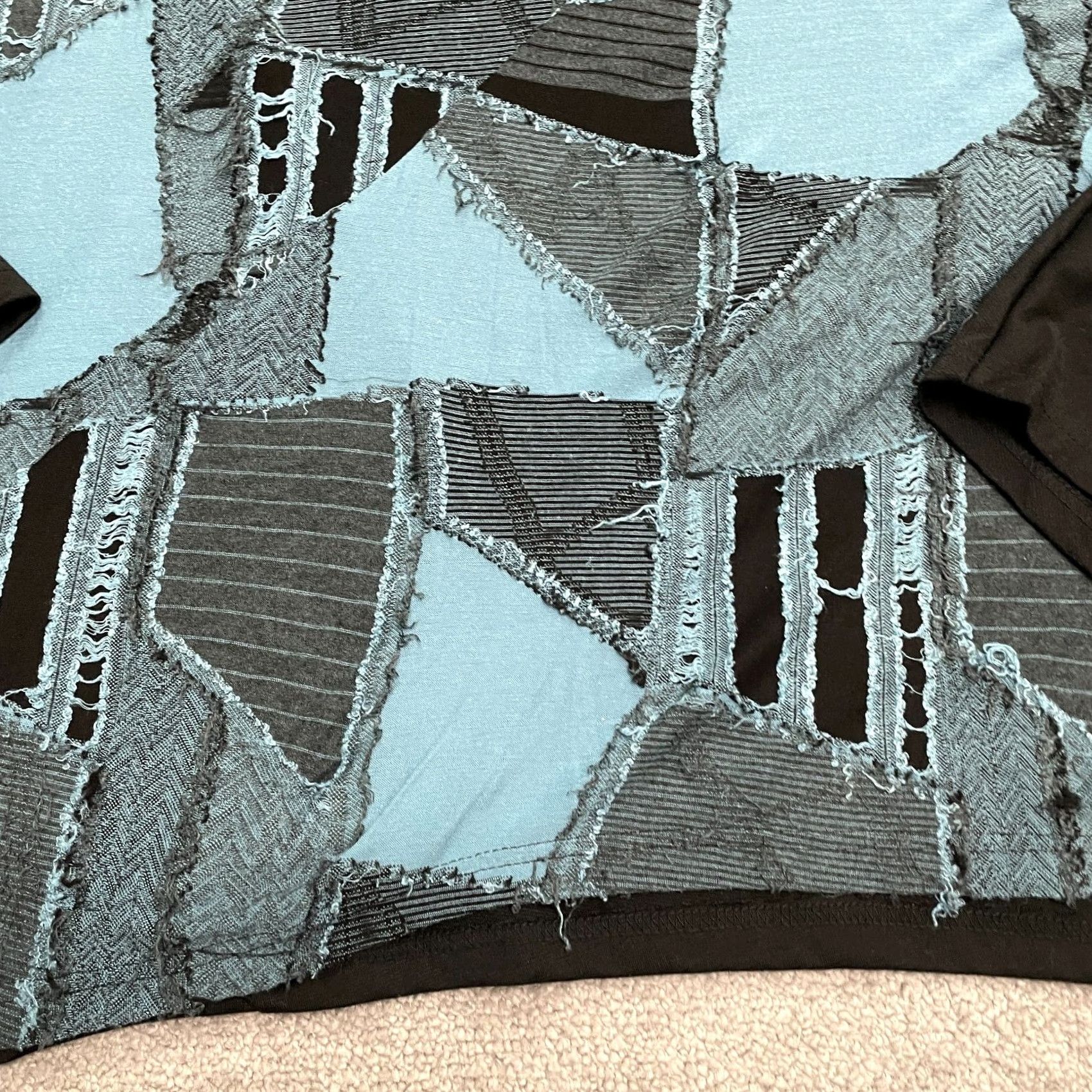 Vintage Kaktus Blouse Shirt Kimono Sleeve Tunic Womens Medium Black Blue Casual Geometric Knit Polyester 3/4 Sleeve Scoop Neck Regular Modern Vintage: No Size M / US 6-8 / IT 42-44 - 3 Thumbnail