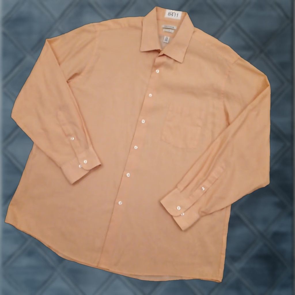 Van Heusen Van Heusen Shirt Mens 17.5 Orange Micro Check Long Sleeve Button Up Cotton Blend Size US XXL / EU 58 / 5 - 1 Thumbnail