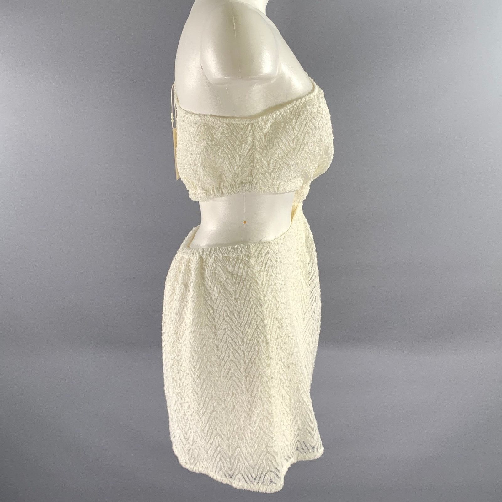 Ramy Brook RAMY BROOK M White Polyester Chevron One Shoulder Mini Dress Size M / US 6-8 / IT 42-44 - 3 Thumbnail