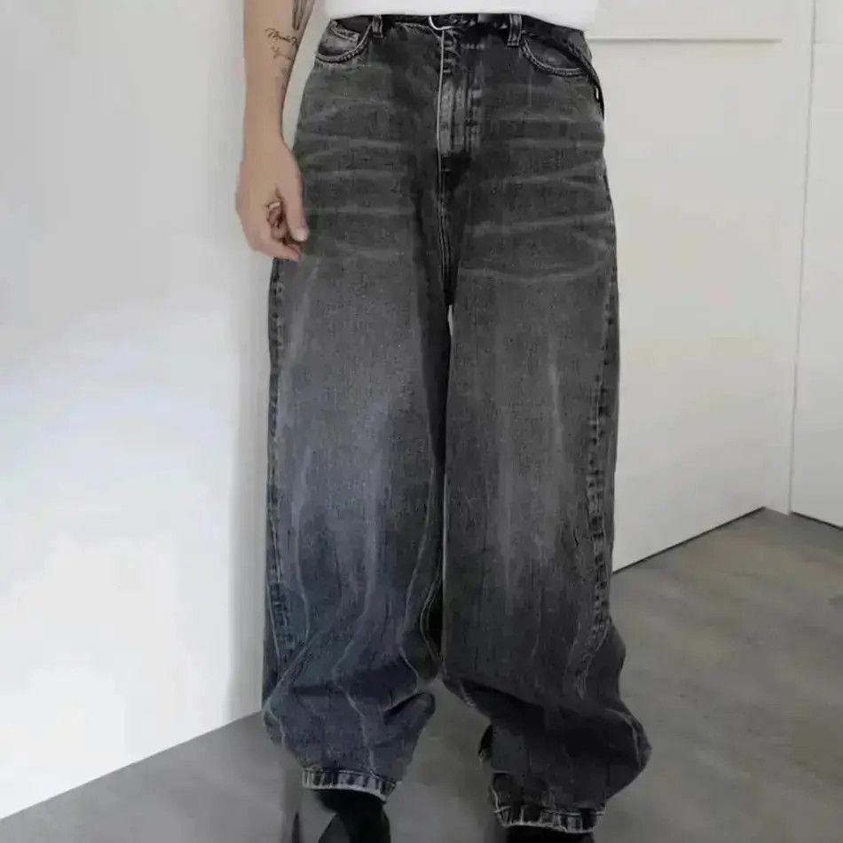 Japanese Brand Black Washed Damage Baggy jeans y2k 90’s retro style Size US 34 / EU 50 - 1 Thumbnail