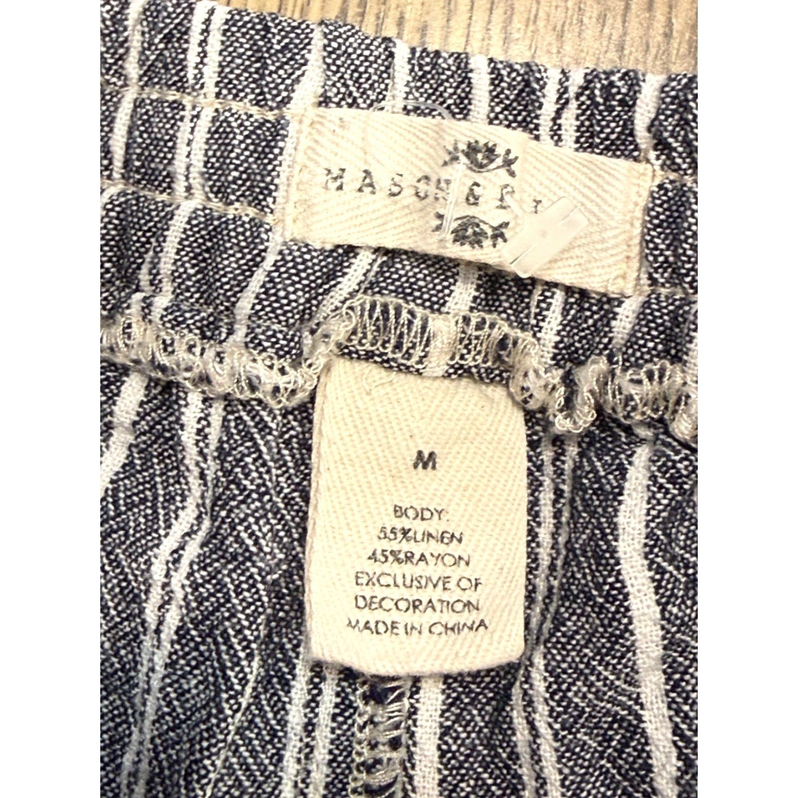Vintage Mason Belle Pants Women's Medium Blue White Striped Linen Blend Tie Waist Wide-Leg Ankle Flat Front Mens? Size 32" / US 10 / IT 46 - 5 Thumbnail