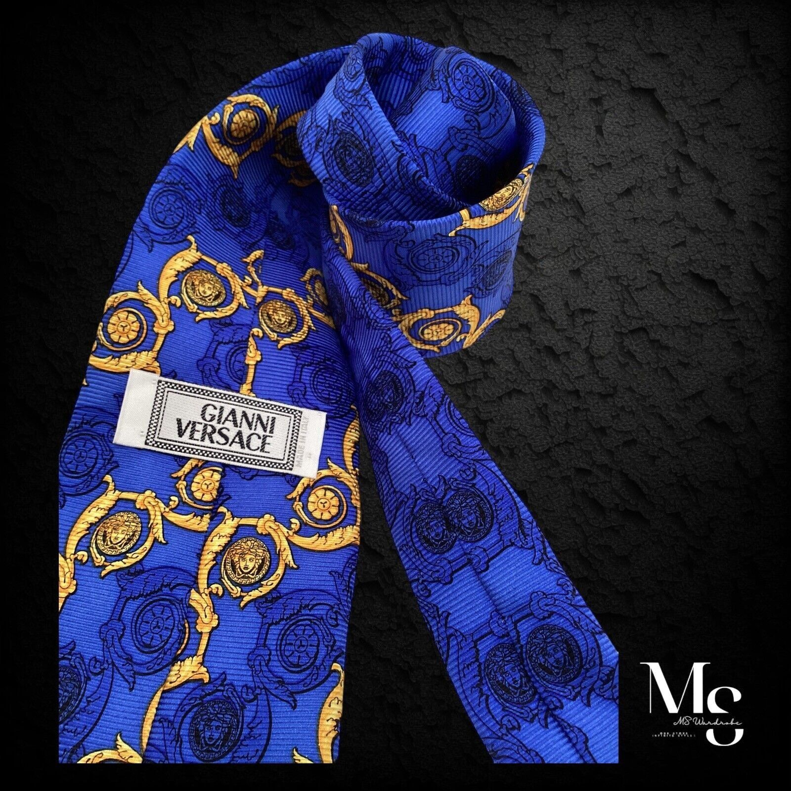 Versace GIANNI VERSACE Blue Baroque Monogrammed Medusa Italy Silk Ti Size ONE SIZE - 3 Thumbnail