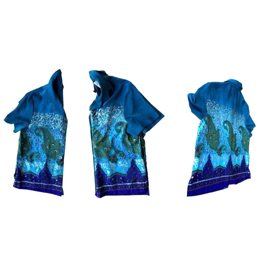 Designer × Vintage VTG Russell Scott Signature Blouse 12 Teal Metallic Silve Size XL / US 12-14 / IT 48-50 - 9 Thumbnail