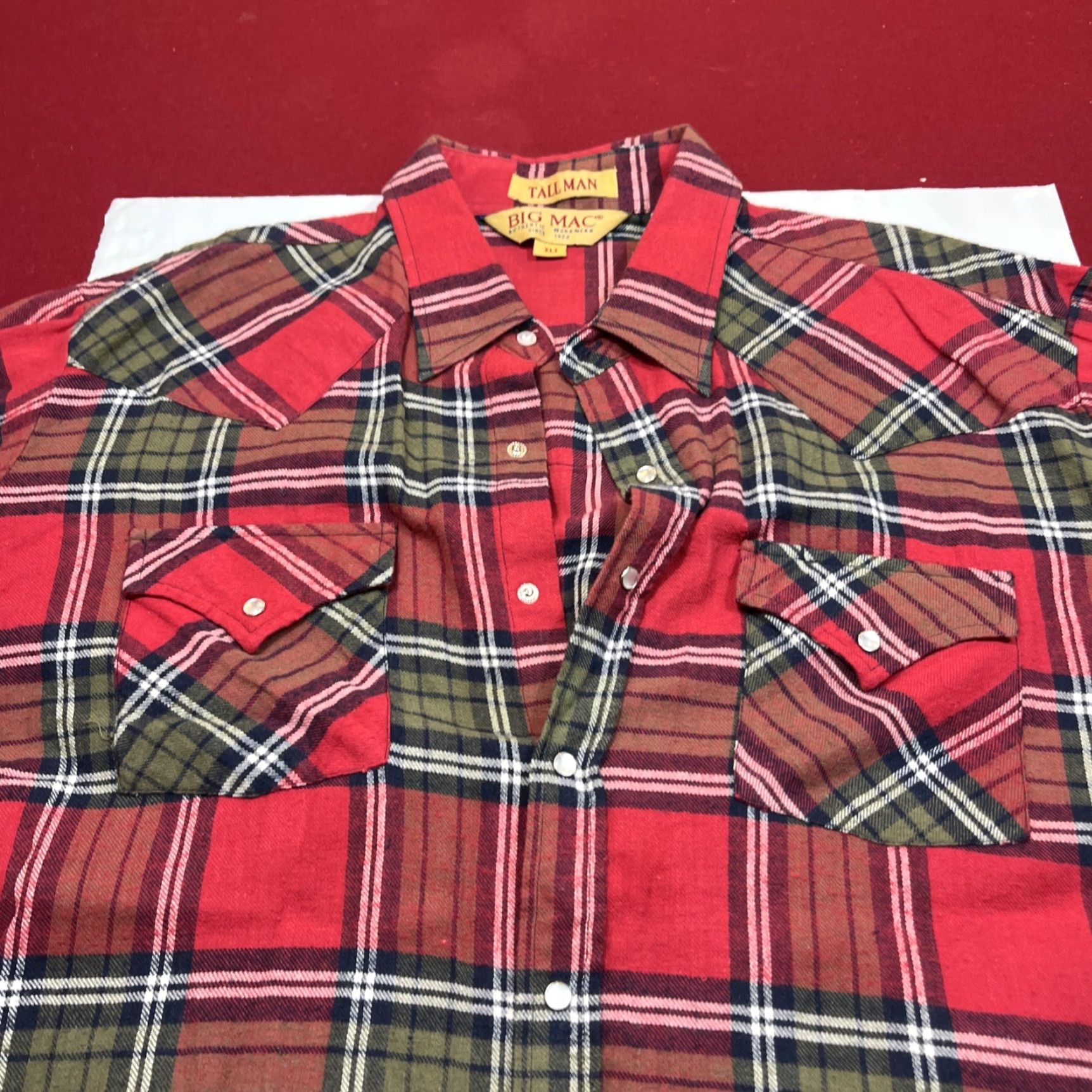 Vintage VINTAGE Tall Man BIG MAC XLT SHIRT Flannel Red Green Plaid Pearl Snaps Flap Pockets Button-Up Size US XL / EU 56 / 4 - 2 Thumbnail