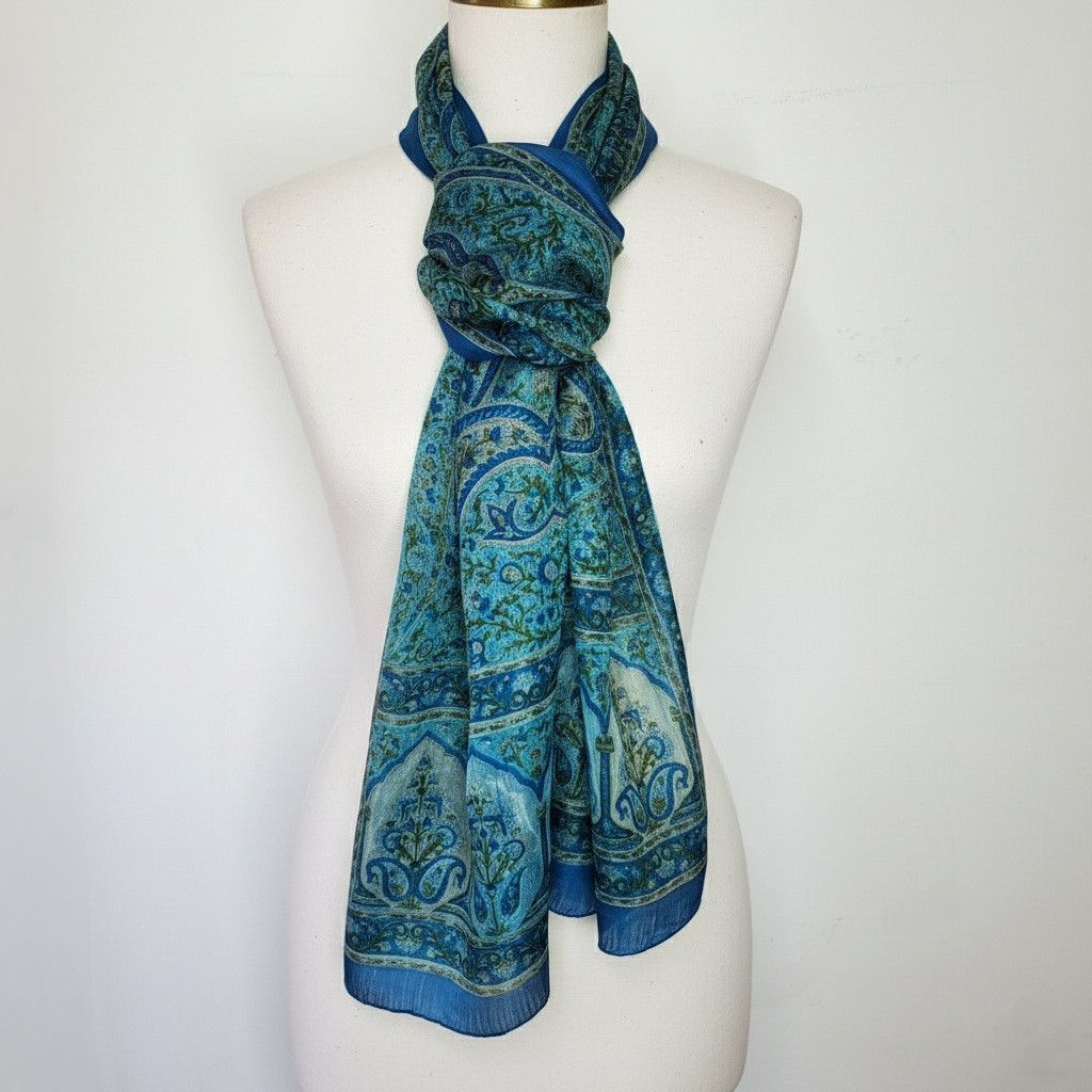 Other Made in India 68x19" Scarf 100% Silk Vintage Chiffon Size ONE SIZE - 3 Thumbnail