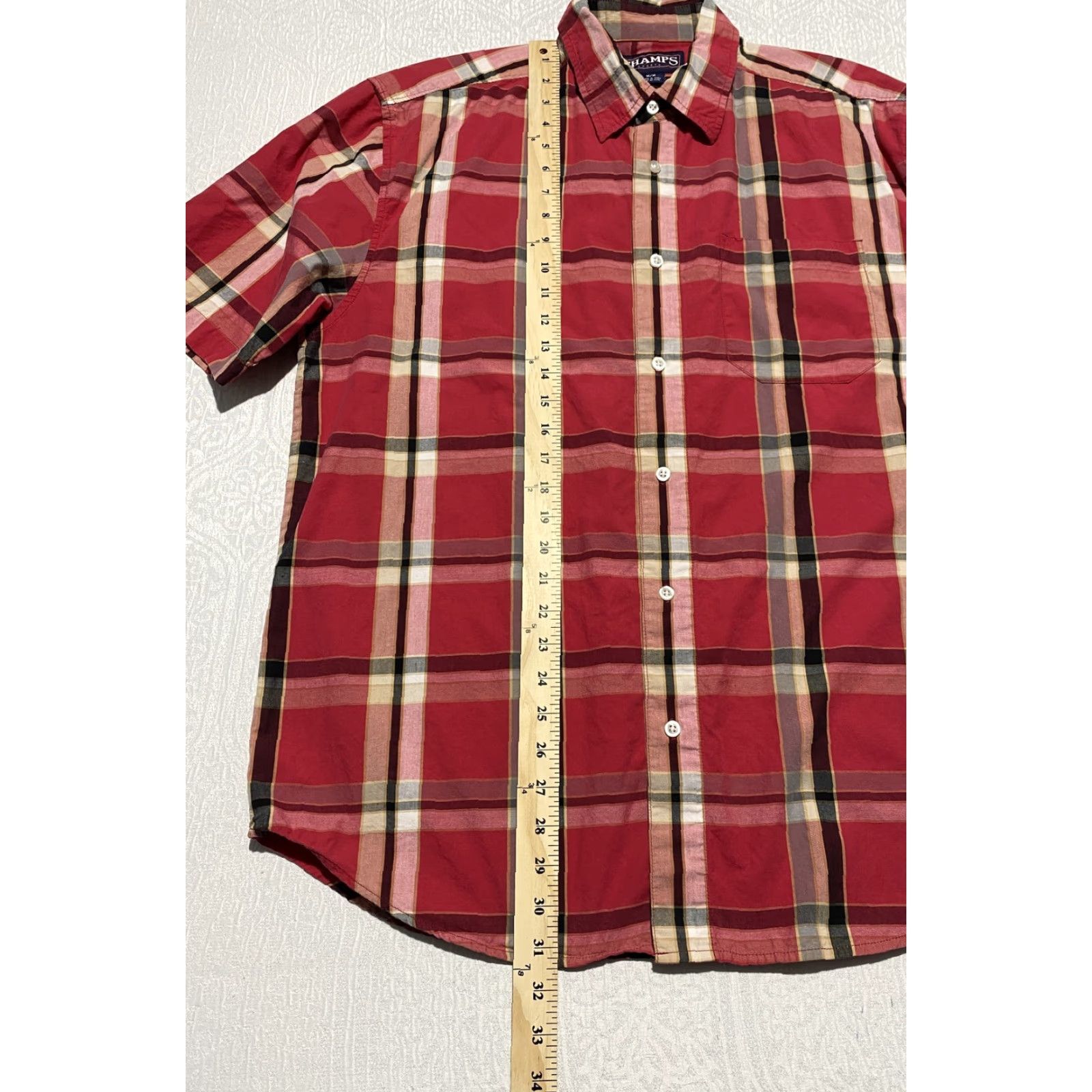 Vintage Champs Shirt Mens Medium Red Plaid Button-Down Short Sleeve Casual Pocket Cotton Size US M / EU 48-50 / 2 - 3 Thumbnail