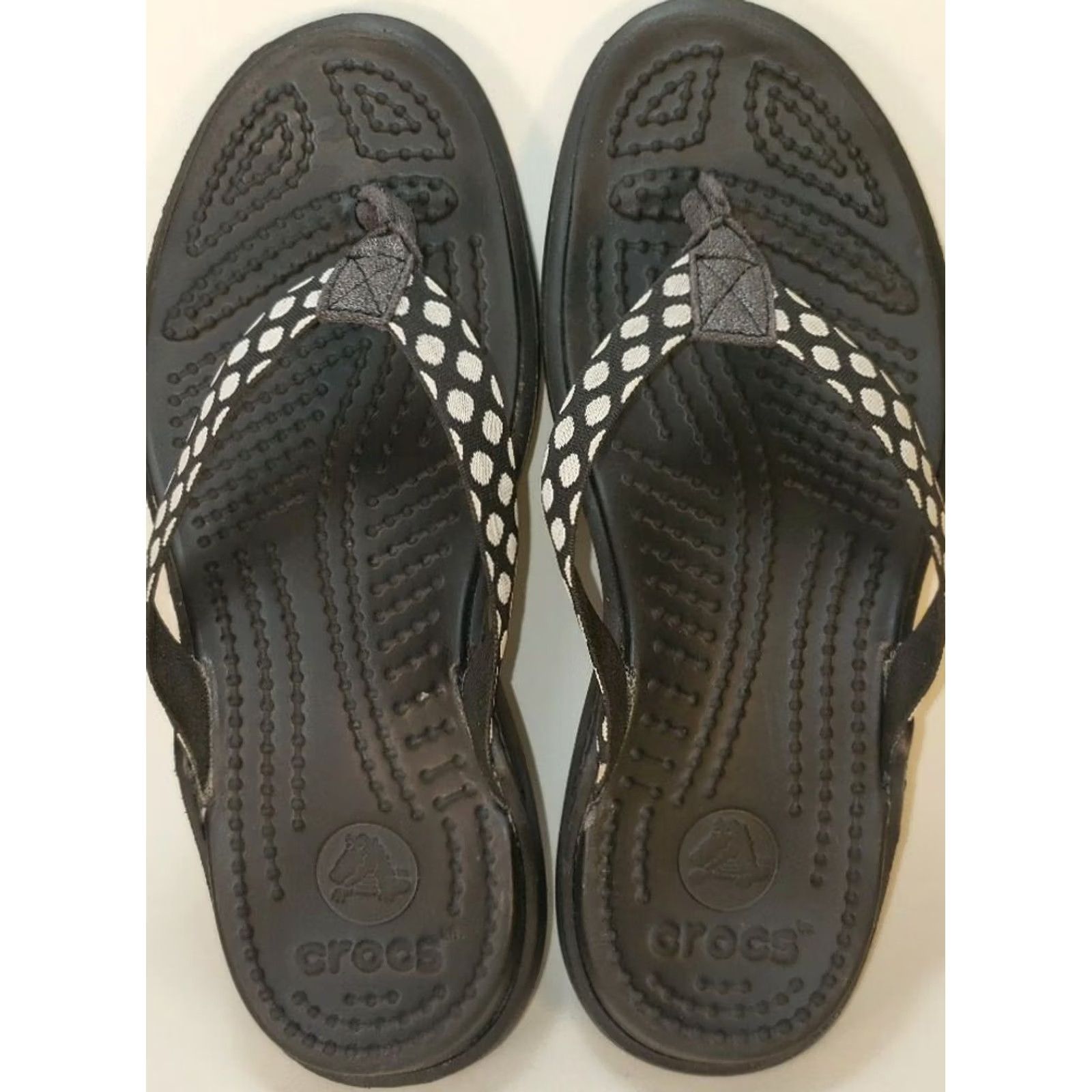 Crocs Crocs Women's Sandals Thong Flip Flops Size 5M Black White Polka Dot Straps Casual Womens Size US 5 / IT 35 - 7 Thumbnail