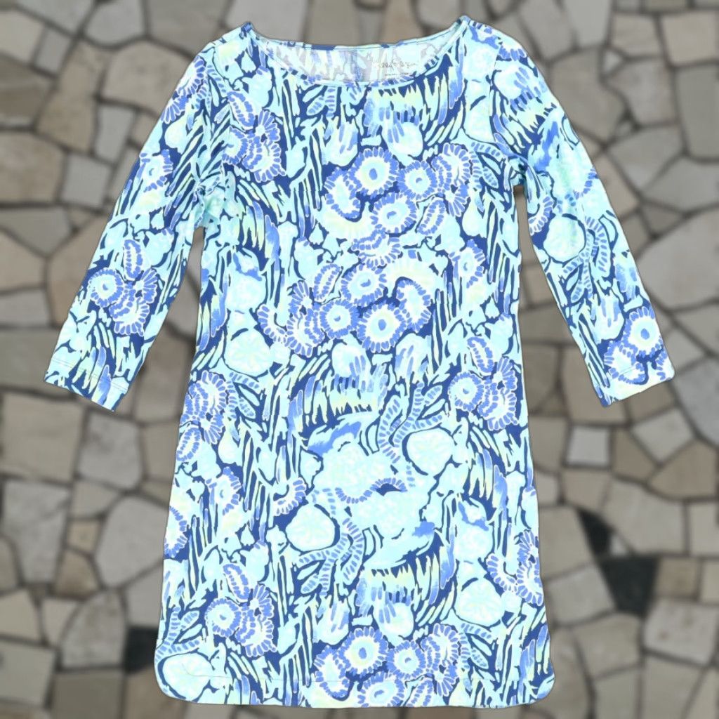 Lilly Pulitzer VINTAGE Lilly Pulitzer Marlowe Sunset Swim All Over Print 3/4 Sleeve Dress Blue Women's XS Shirt Size XS / US 0-2 / IT 36-38 - 1 Thumbnail