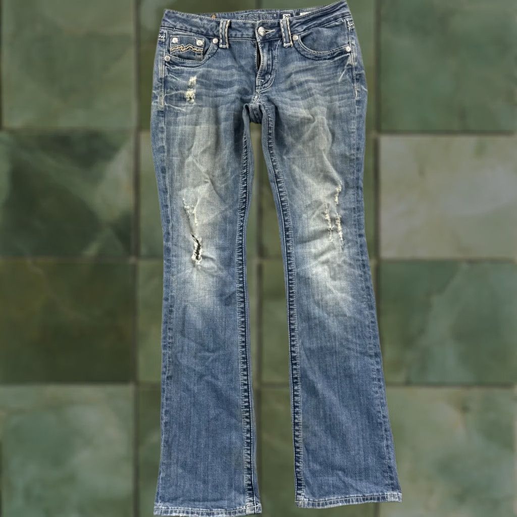 Miss Me VINTAGE Miss Me Jeans Bootcut Womens 29 Blue Mid Rise Embellished Distressed Cowgirl MENS? Size 29" - 1 Thumbnail