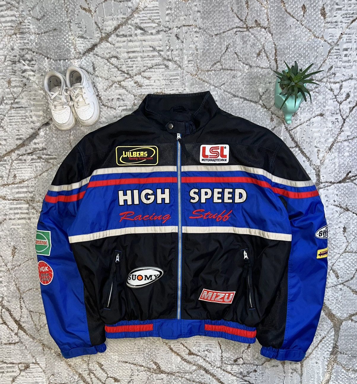 image of Vintage Blue High Speed Nascar Vintage Racing Jacket in Black/Blue, Men's (Size XL)
