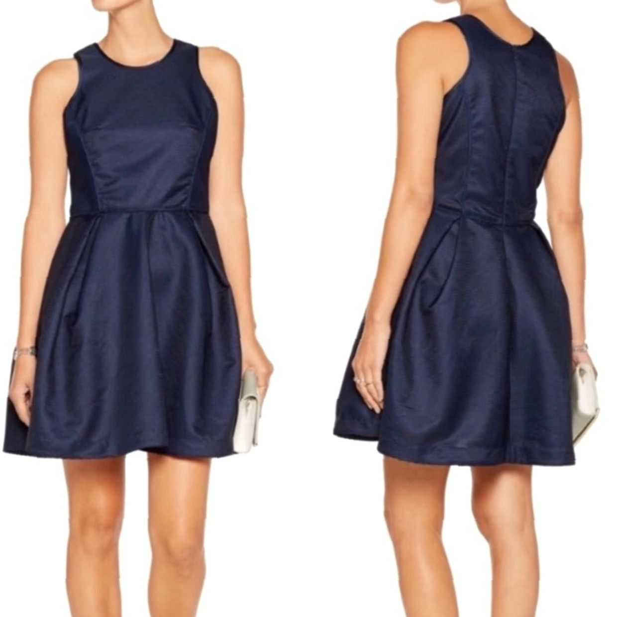 Maje Maje Dress Navy Blue Mini Sleeveless Pockets L Sz L Ribbed Fit & Flare Size L / US 10 / IT 46 - 2 Thumbnail