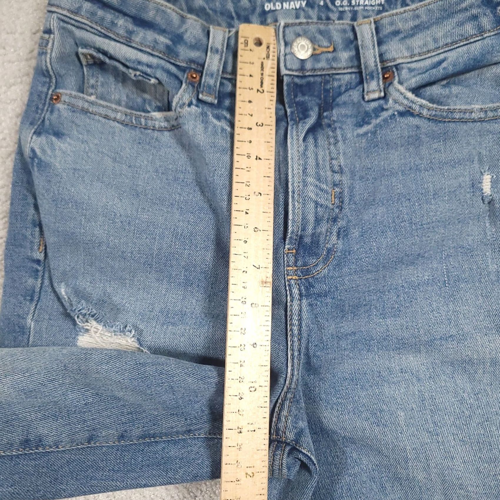 Old Navy Old Navy Blue Higher High Rise O.G. Straight Denim Jeans Size 4 Women Regular 5-Pocket Zipper Button Inseam 28 Size 27" / US 4 / IT 40 - 7 Thumbnail