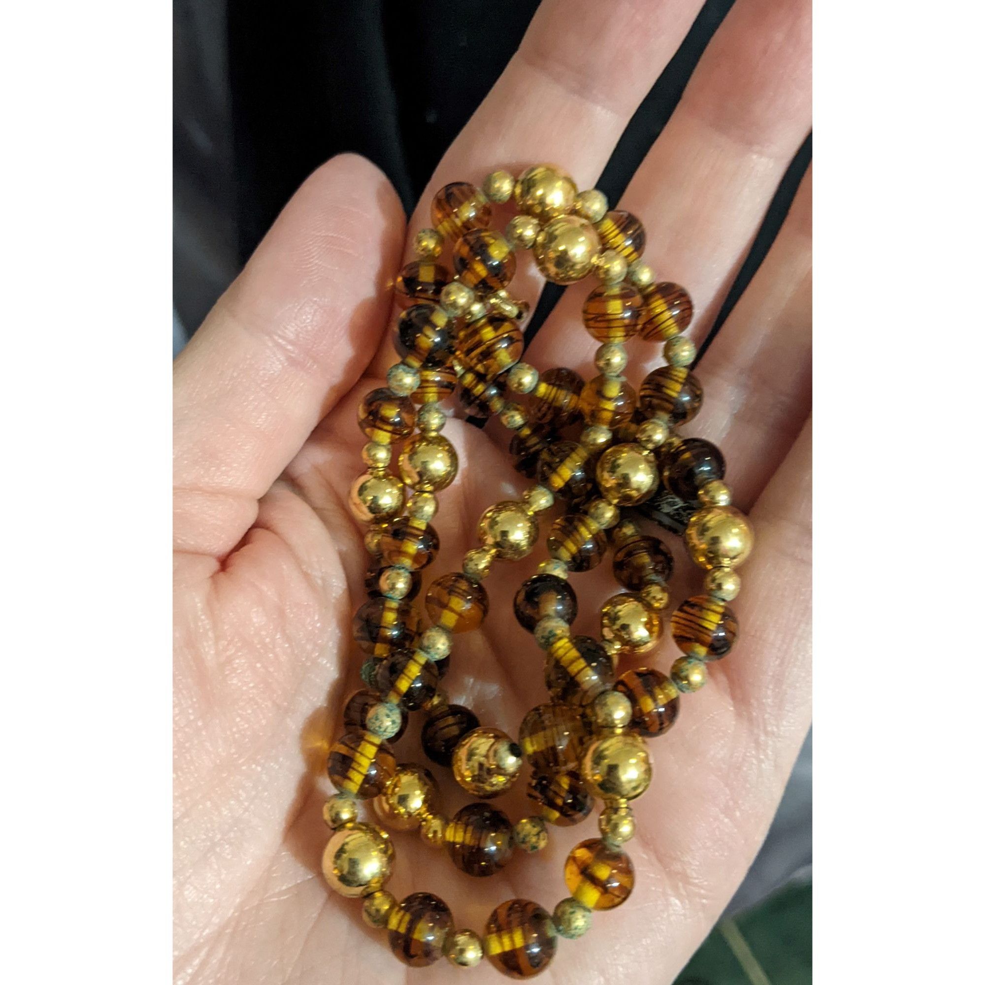 Other Vintage Napier Retro Gold Tone & Amber Glass Bead Necklace W Size ONE SIZE - 5 Thumbnail