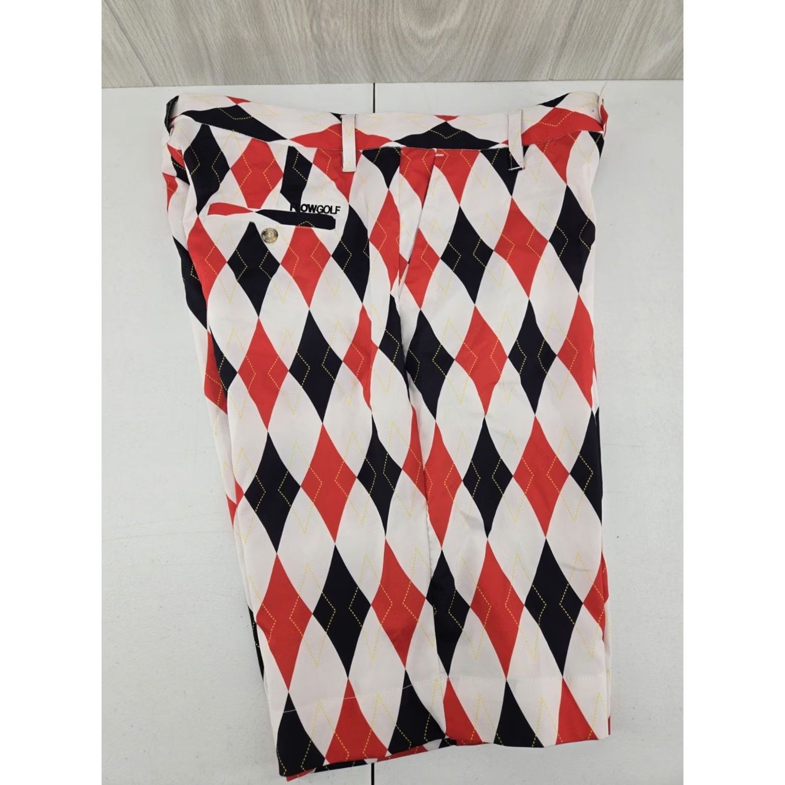 Vintage VINTAGE Flow Golf Men’s Shorts Black/Red/White Diamond Pattern 34 Regular Breathable Lightweight Pockets Golf Mens Size US 34 / EU 50 - 3 Thumbnail
