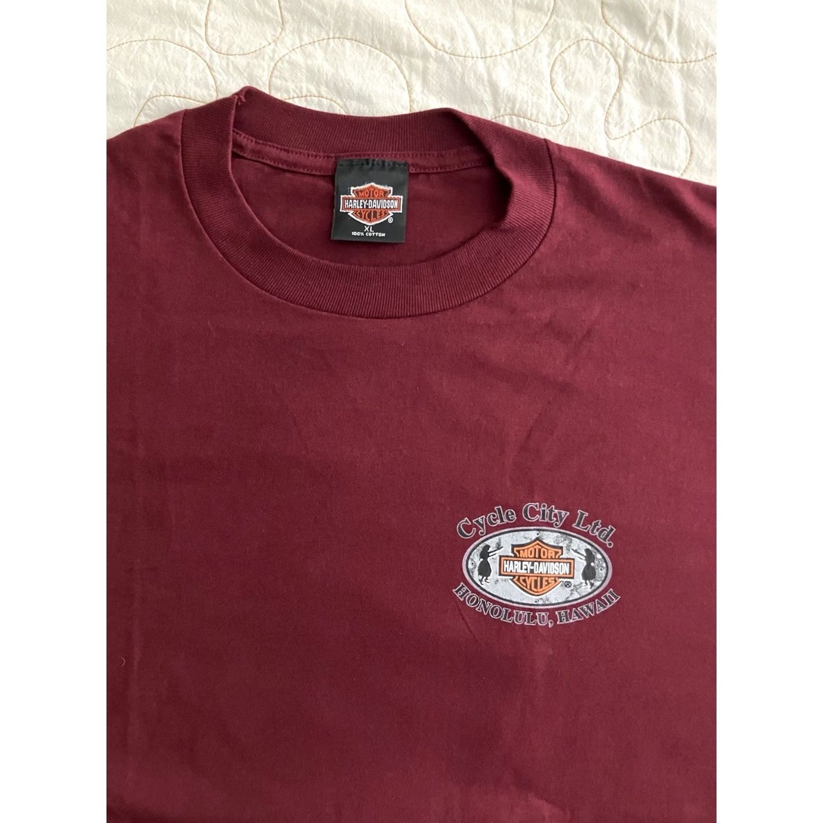 Harley Davidson VINTAGE Harley-Davidson T-Shirt Logo Graphic 90s Mens Red XL Crew Neck Short Sleeve Hawaiian City Cycle Honolulu USA Hawaii Aloha American Palm Size US XL / EU 56 / 4 - 4 Thumbnail
