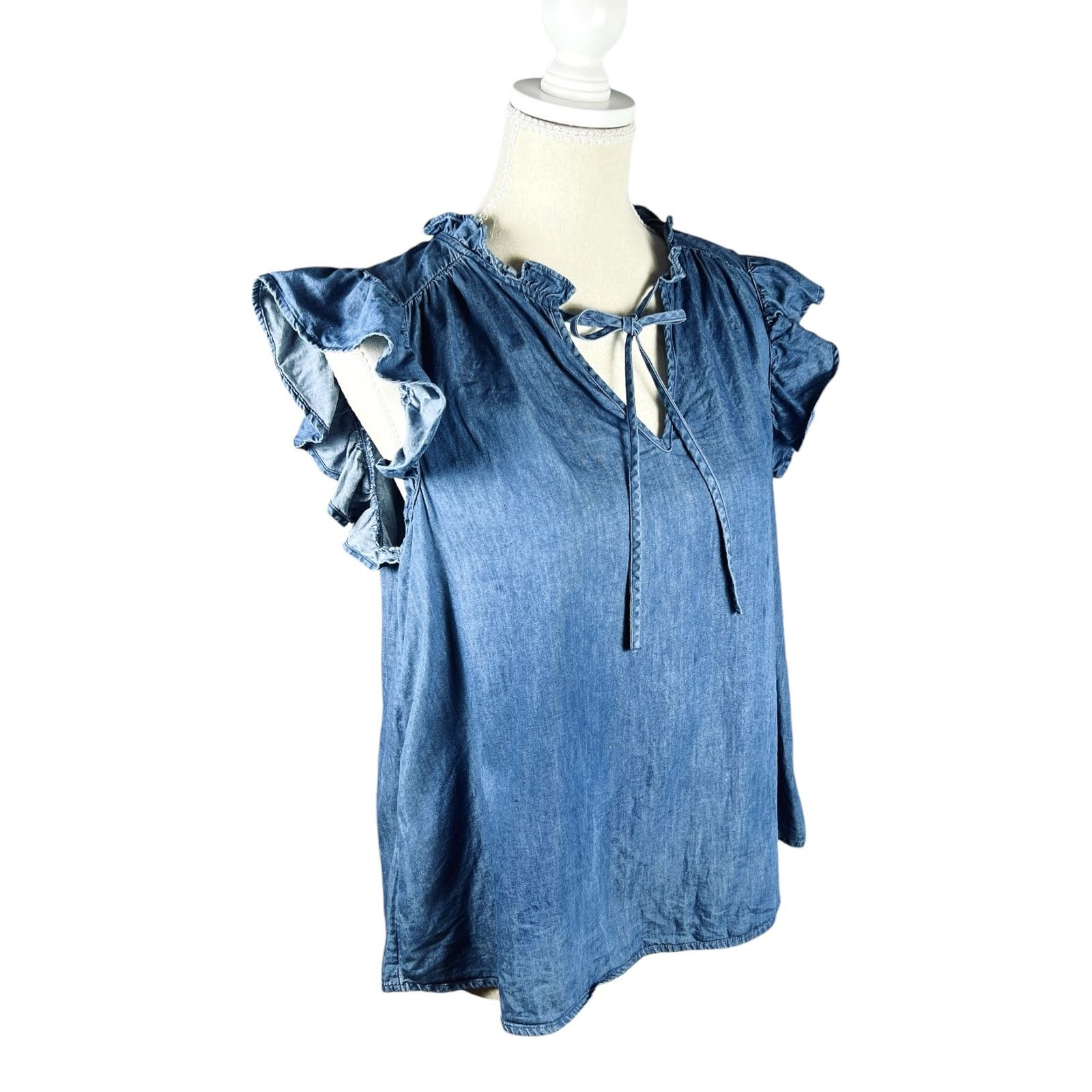 Other Chambray Flutter Sleeve Peasant Top Tassel Boho Coastal XS Size XS / US 0-2 / IT 36-38 - 4 Thumbnail