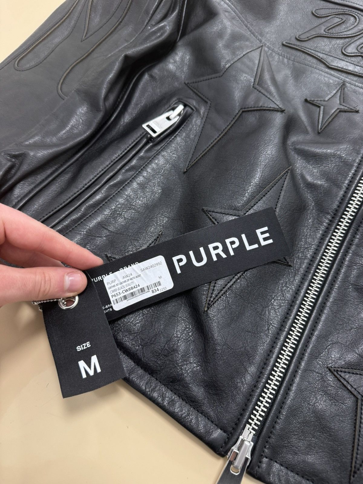 Purple Brand PURPLE Leather Zip Moto Jacket Black Size US M / EU 48-50 / 2 - 2 Thumbnail