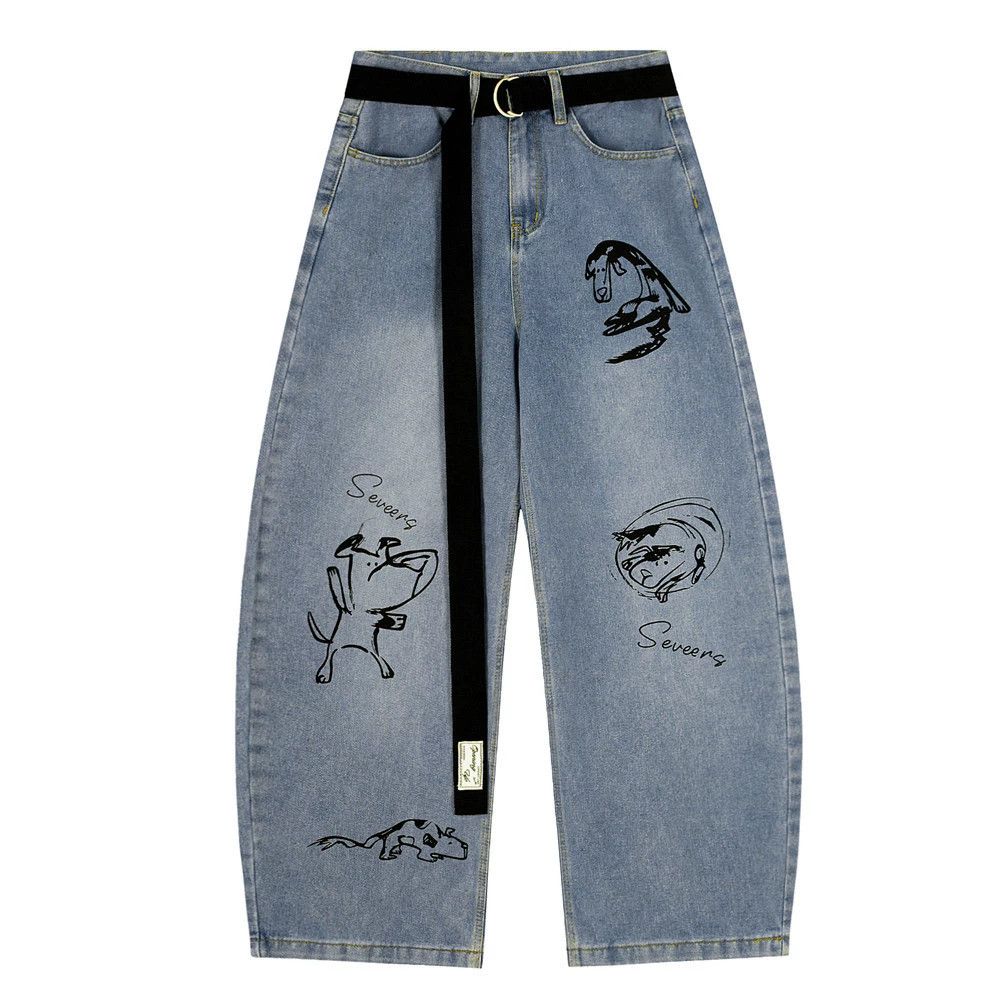 Jean Men's loose-fitting cartoon print machete jeans Size US 32 / EU 48 - 1 Thumbnail
