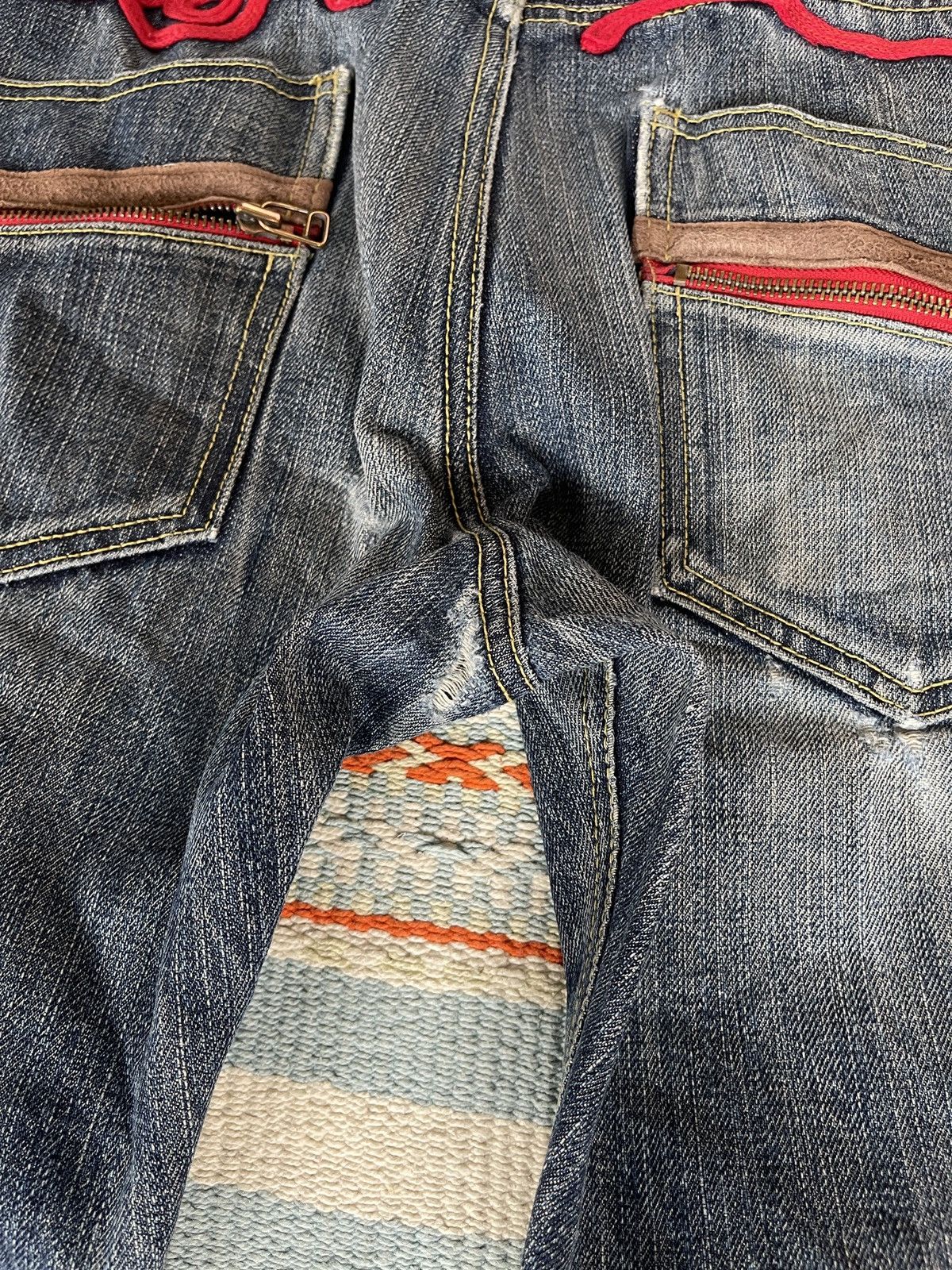 If Only Was True Very rare🔥SQUARE DARK🔥Embroidery Selvedge Distressed Jeans Size US 35 - 18 Thumbnail