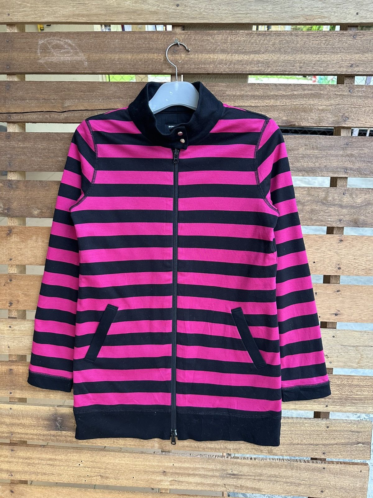Sonia Rykiel Sonia Rykiel Black Pink Stripe Zip Up Reversible Sweater Size S / US 4 / IT 40 - 1 Thumbnail