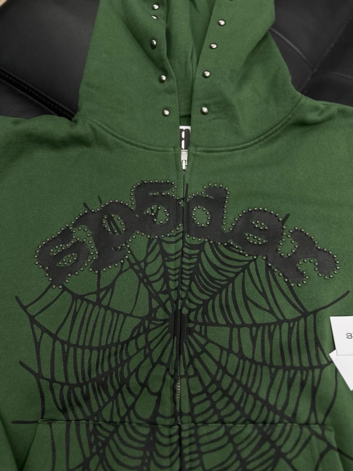 Sp5der Sp5der Worldwide Green Zip Up Studded Hoodie Size Medium Size US M / EU 48-50 / 2 - 3 Thumbnail