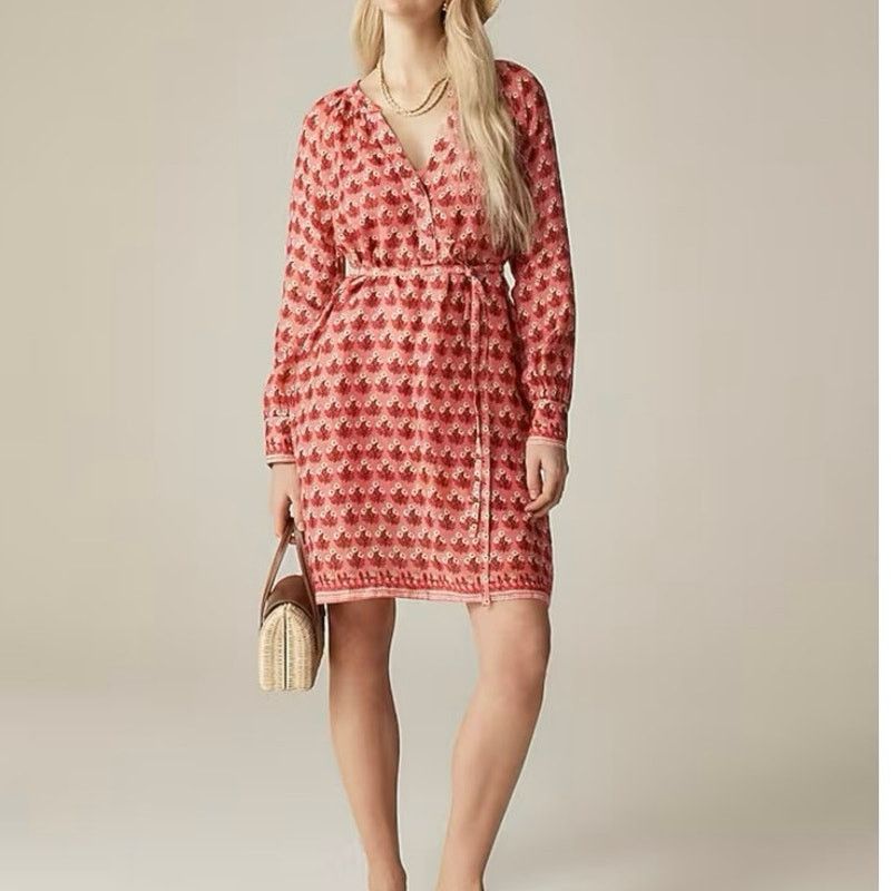 J CREW Cabana Mini Shirt Dress Block Print Coral Ramie Sz 3X