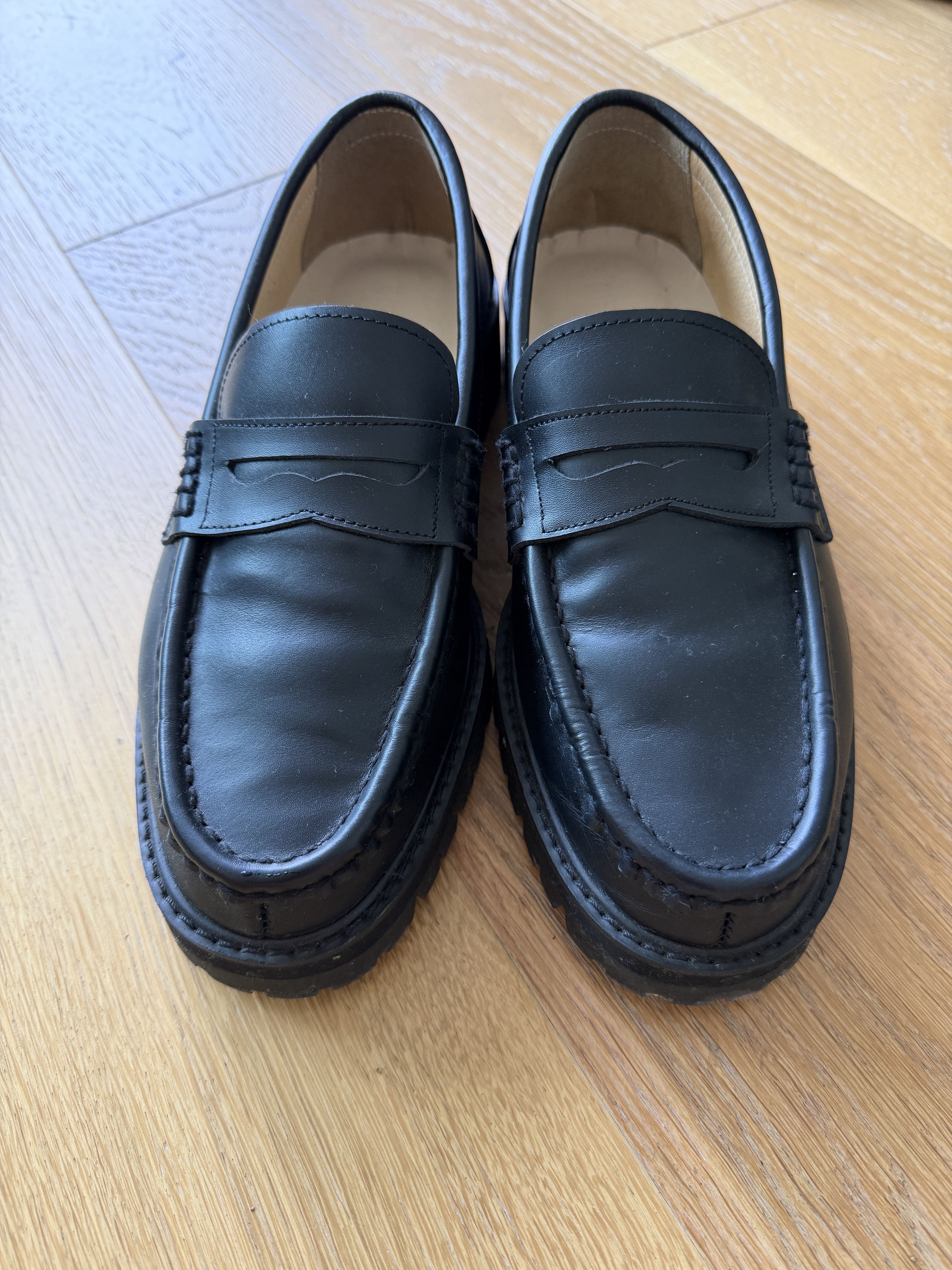 Firenze Firenze Atelier Black Leather Chunky Penny Loafers Vibram Size US 7 / EU 40 - 3 Thumbnail