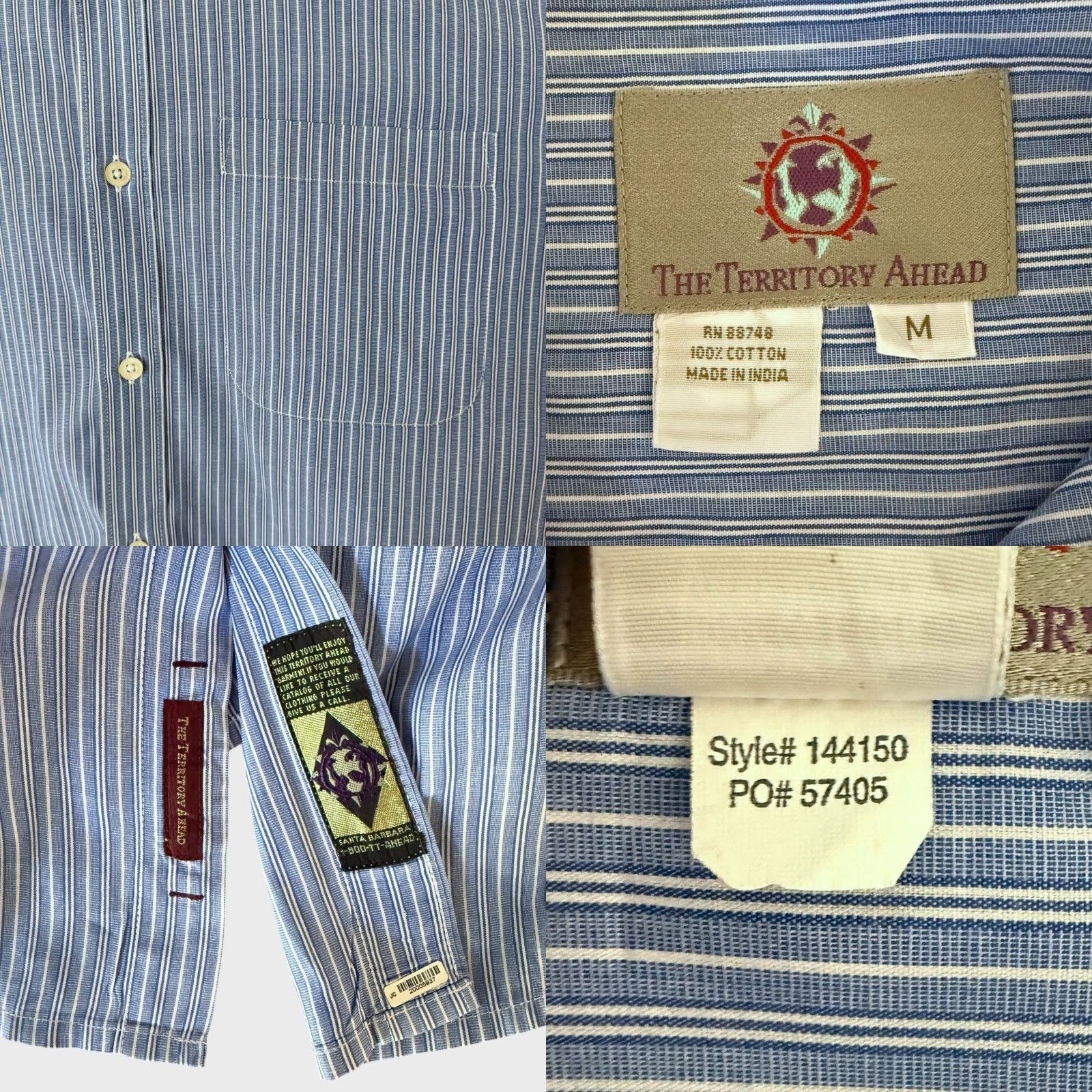 The Territory Ahead VINTAGE The Territory Ahead Men's Dress Shirt Long Sleeve Button-Up Cotton Blue M Size 40R - 8 Thumbnail